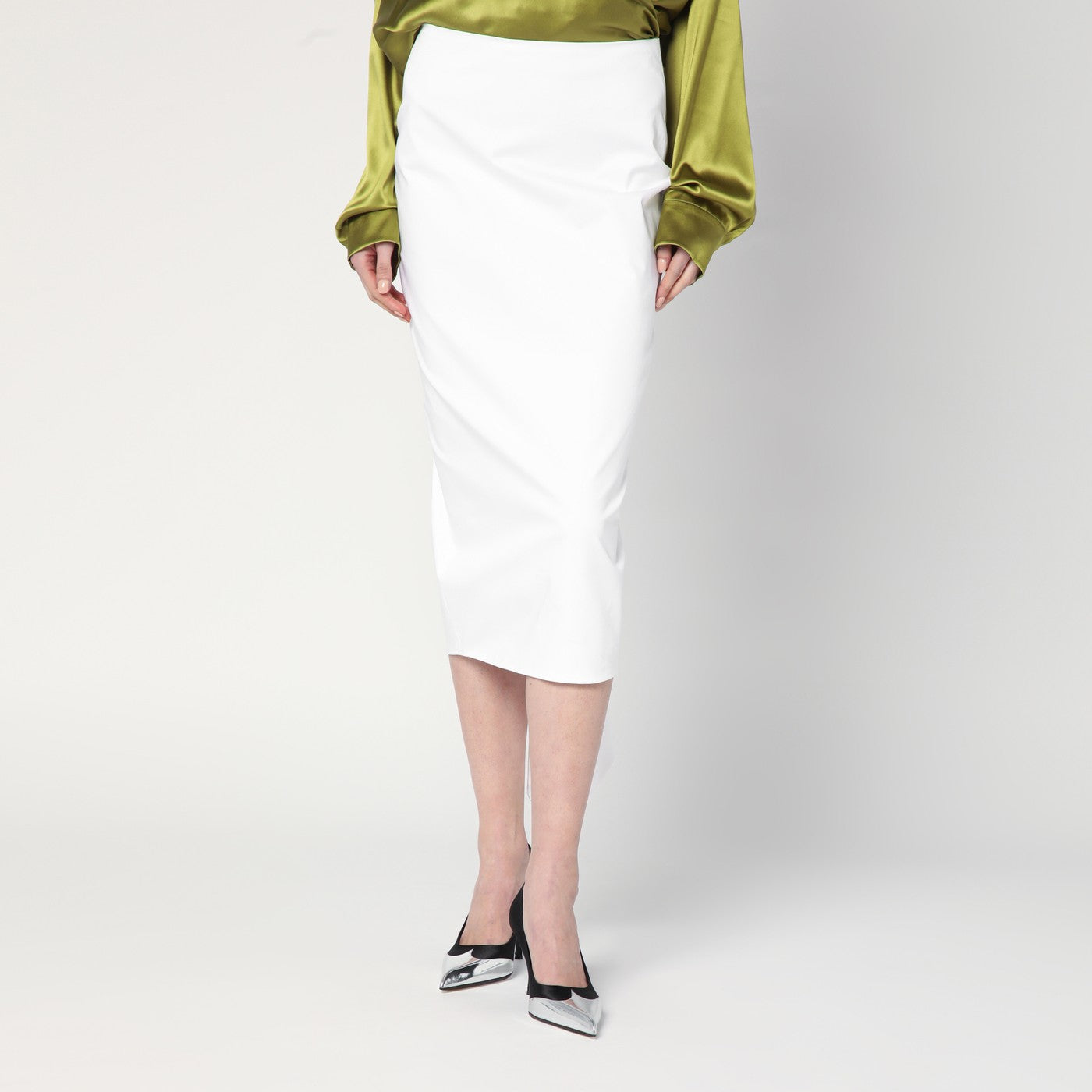Thelatest White Cotton Midi Skirt Women TheLatest