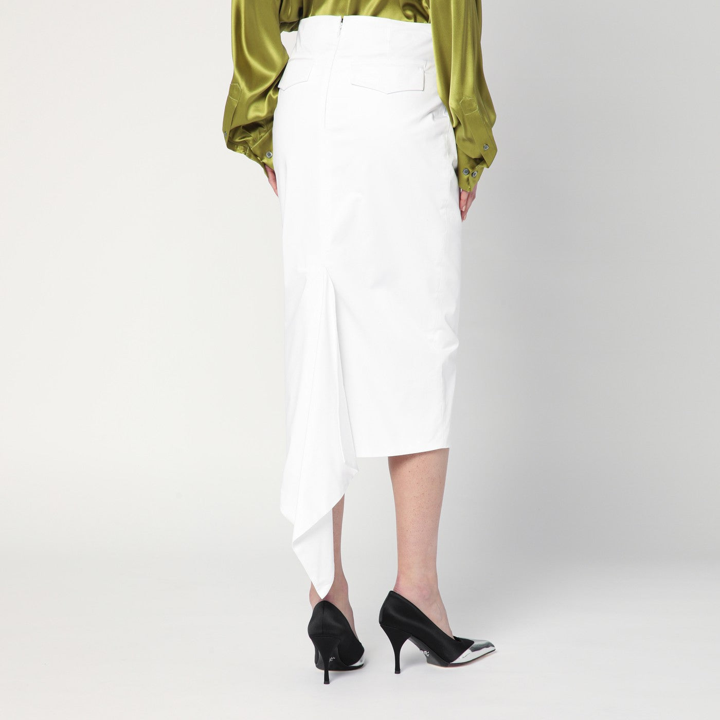 Thelatest White Cotton Midi Skirt Women TheLatest