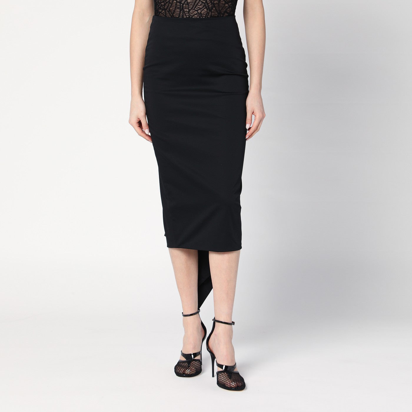 Thelatest Black Cotton Midi Skirt Women TheLatest