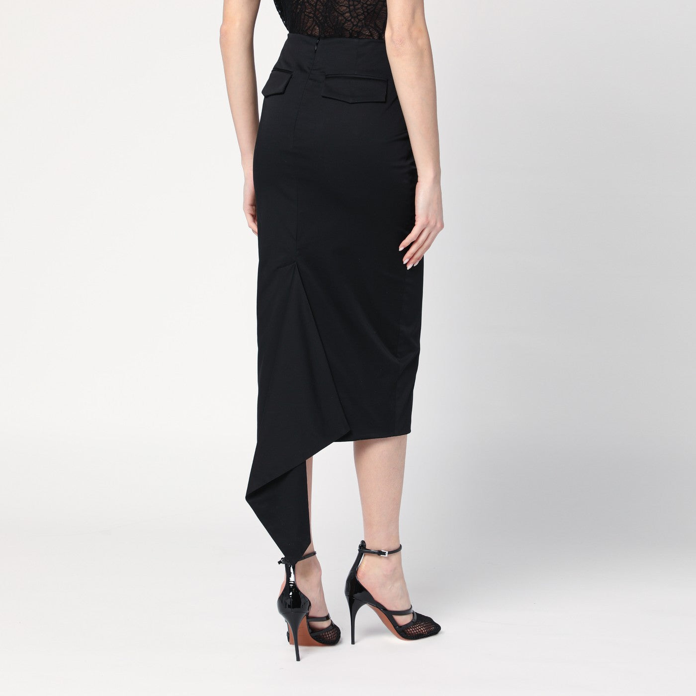 Thelatest Black Cotton Midi Skirt Women TheLatest