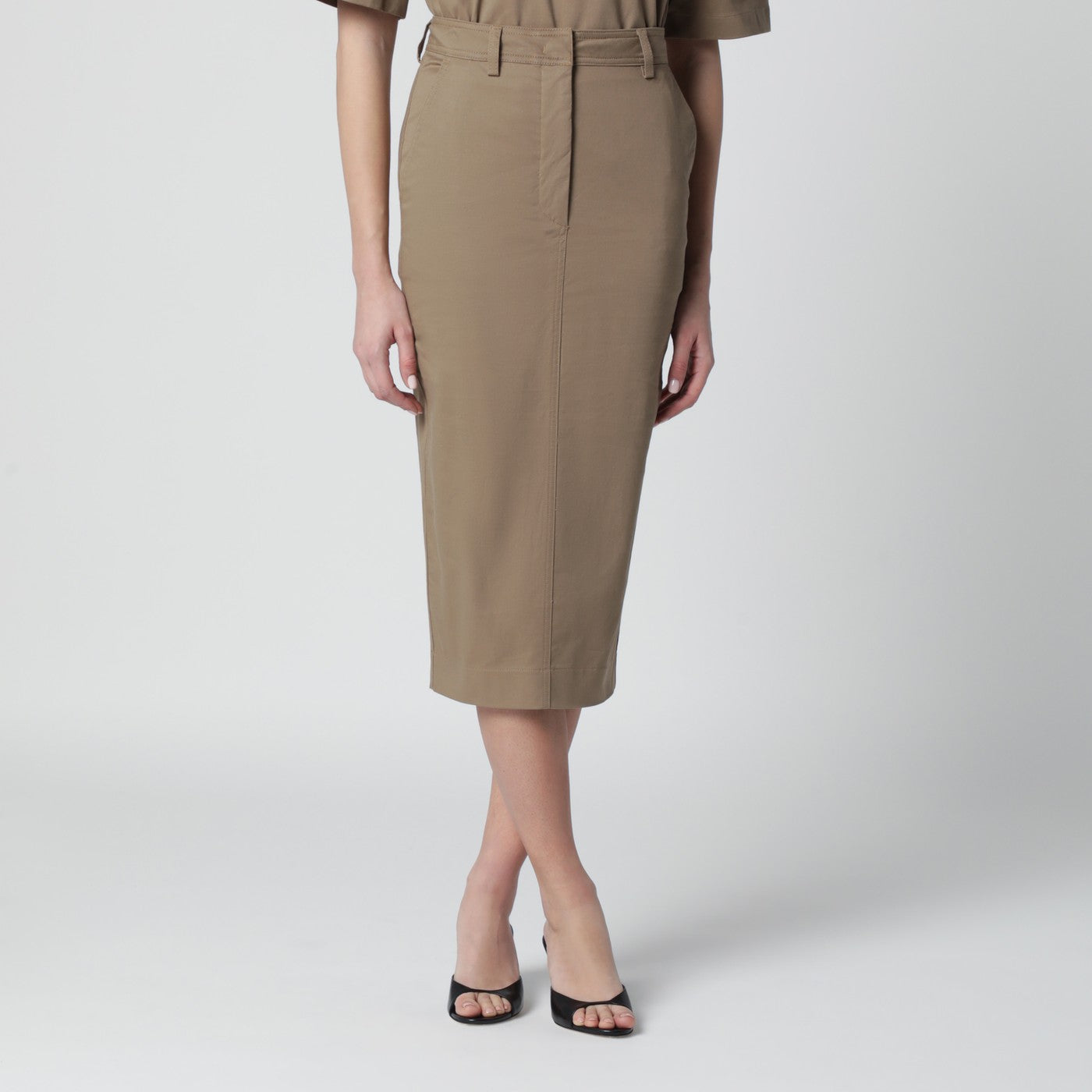 Thelatest Cognac Cotton Pencil Skirt Women TheLatest