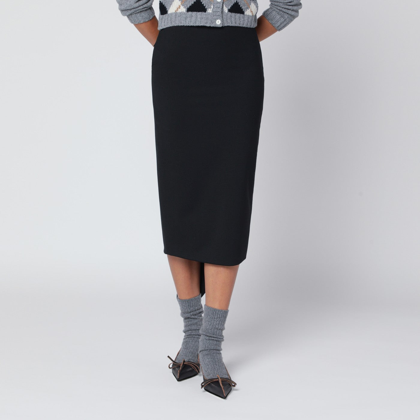Thelatest Black Cotton Midi Skirt Women TheLatest