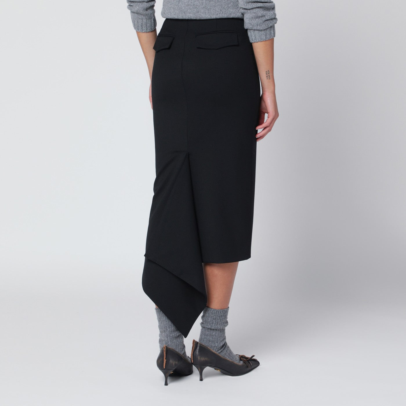 Thelatest Black Cotton Midi Skirt Women TheLatest