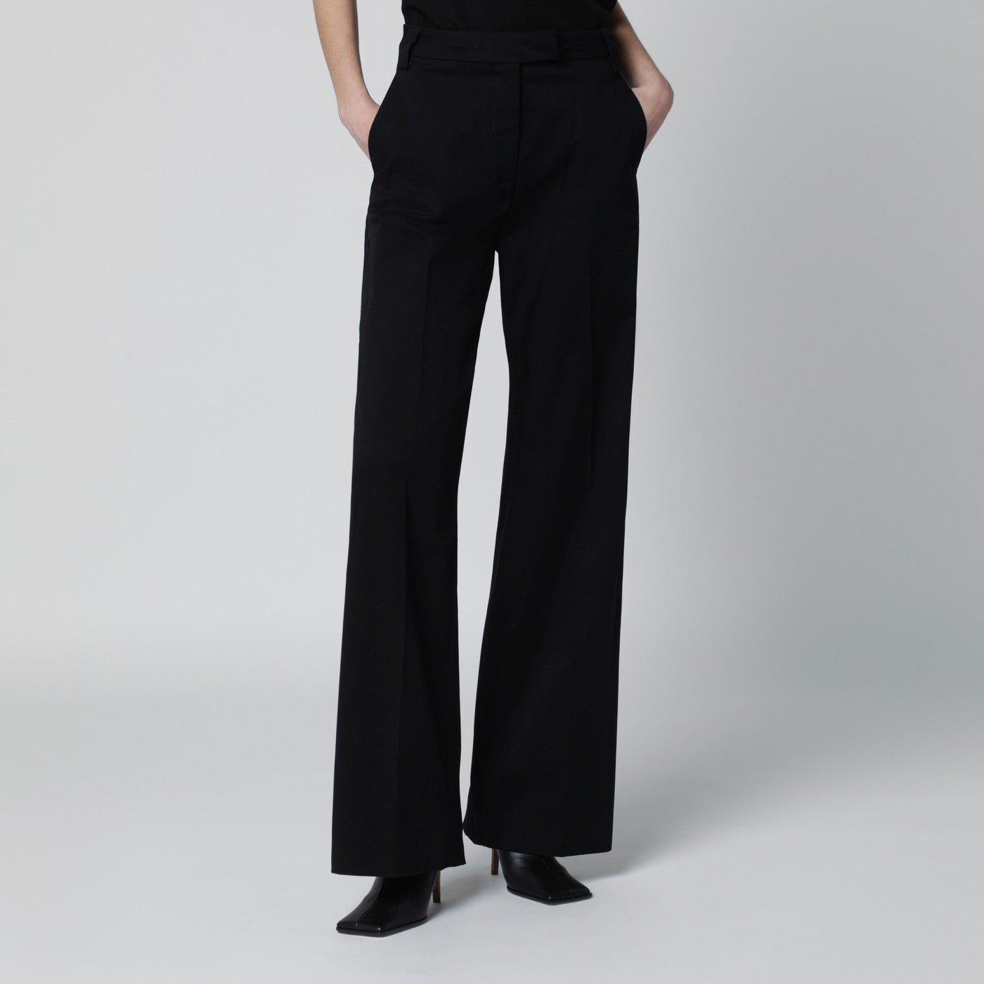 Thelatest Black Cotton Palazzo Trousers Women TheLatest