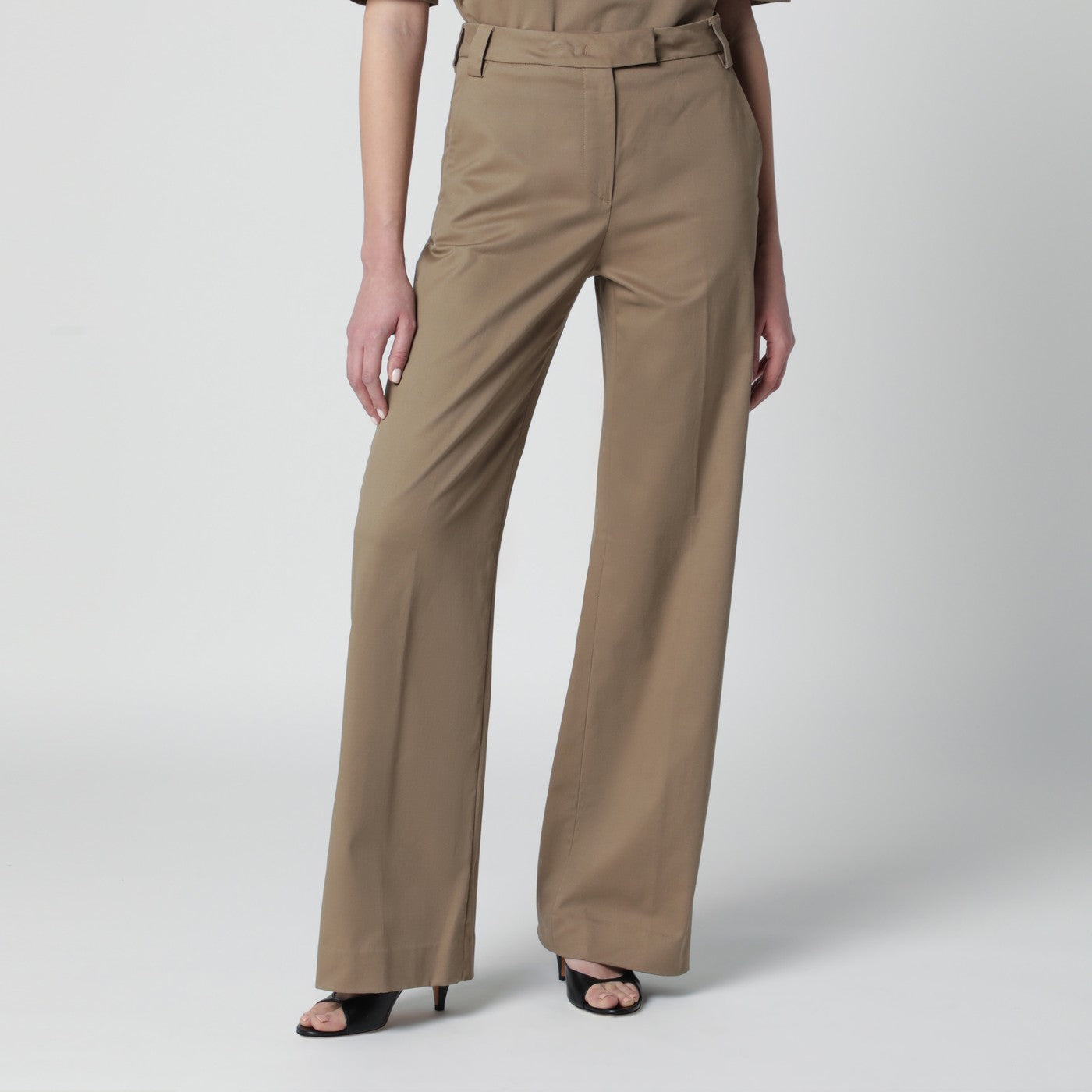 Thelatest Cognac Cotton Palazzo Trousers Women TheLatest