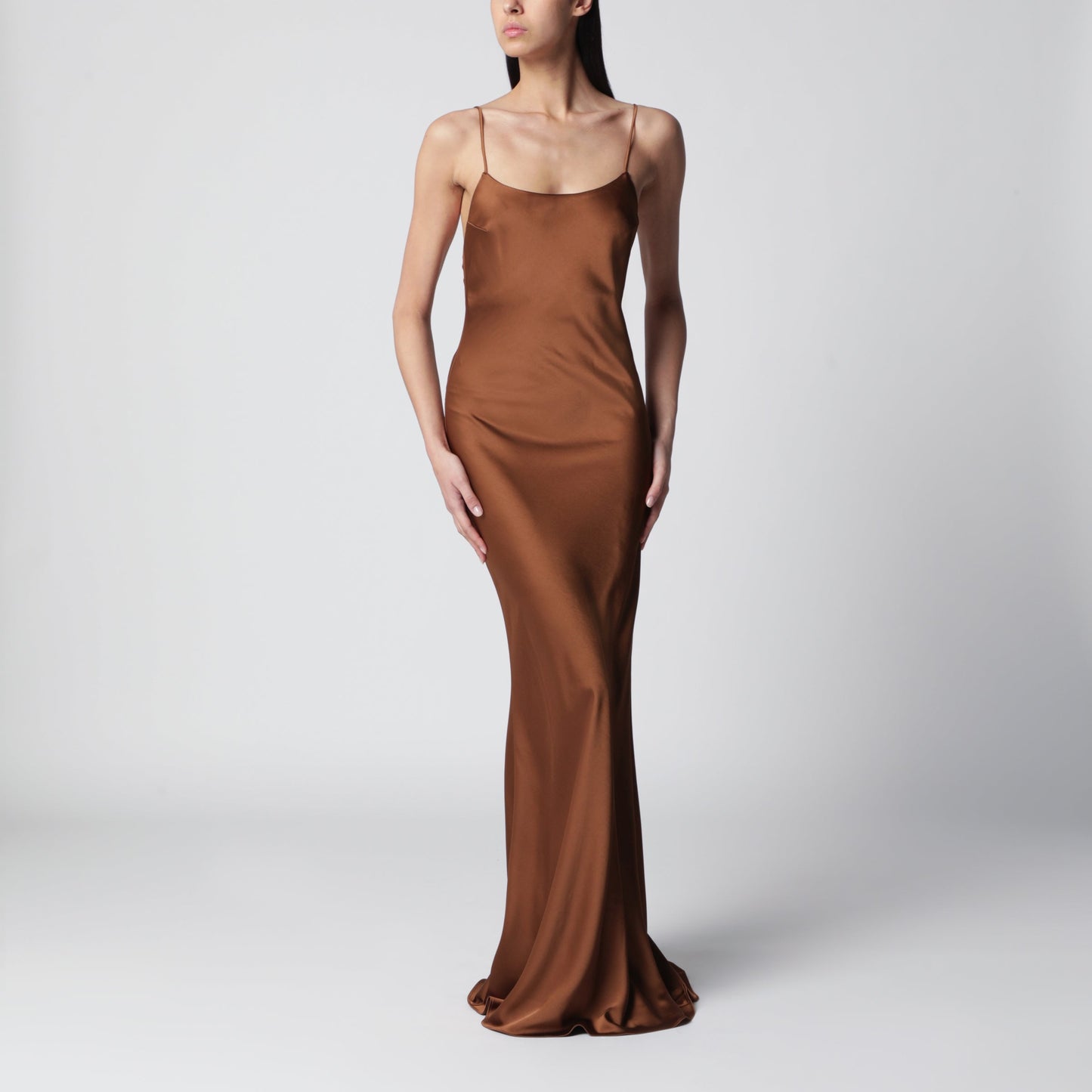 The Andamane Ninfea Maxi Sleeveless Dress With Ruffles In Bronze Polyester Women THE ANDAMANE