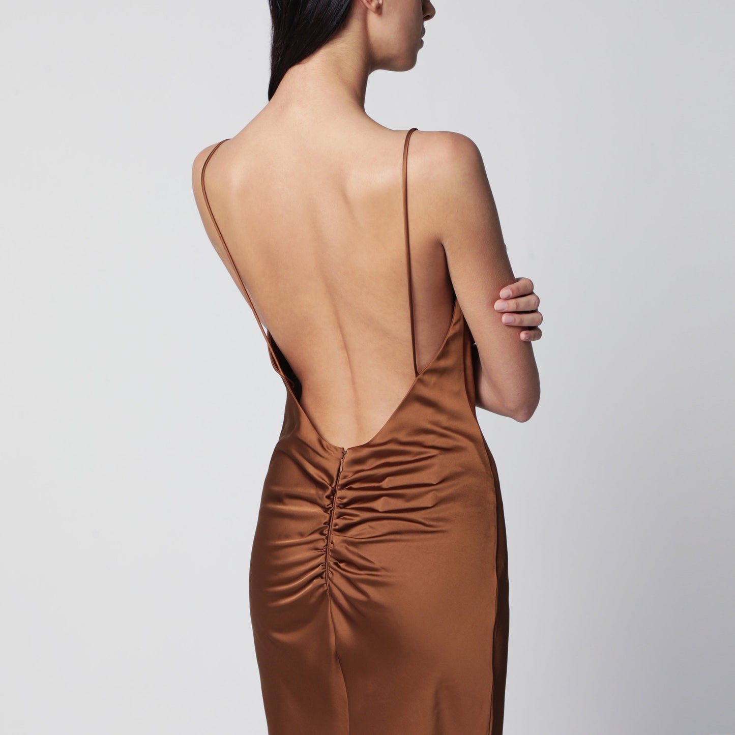 The Andamane Ninfea Maxi Sleeveless Dress With Ruffles In Bronze Polyester Women THE ANDAMANE