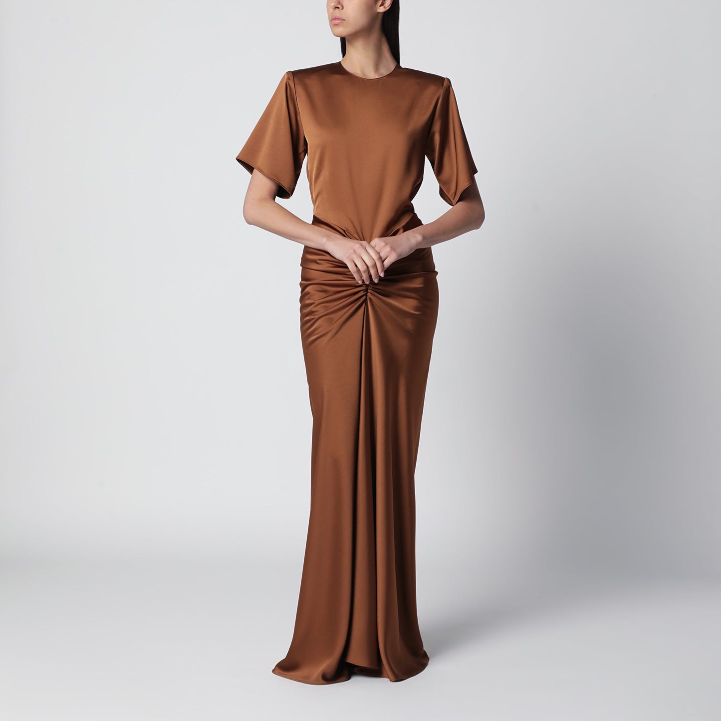 The Andamane Long Iris Dress In Bronze With Gathered Waist Women THE ANDAMANE