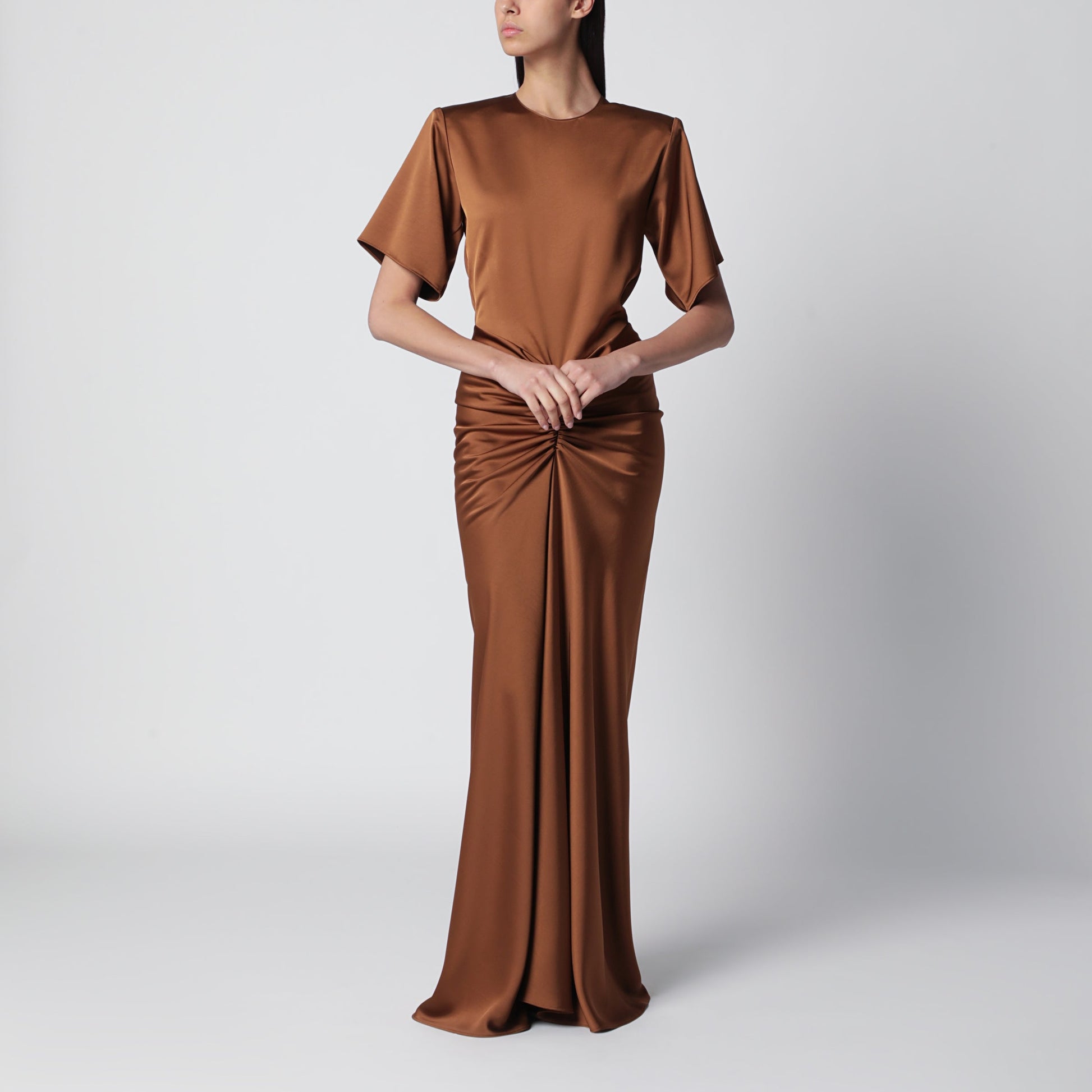 The Andamane Long Iris Dress In Bronze With Gathered Waist Women THE ANDAMANE