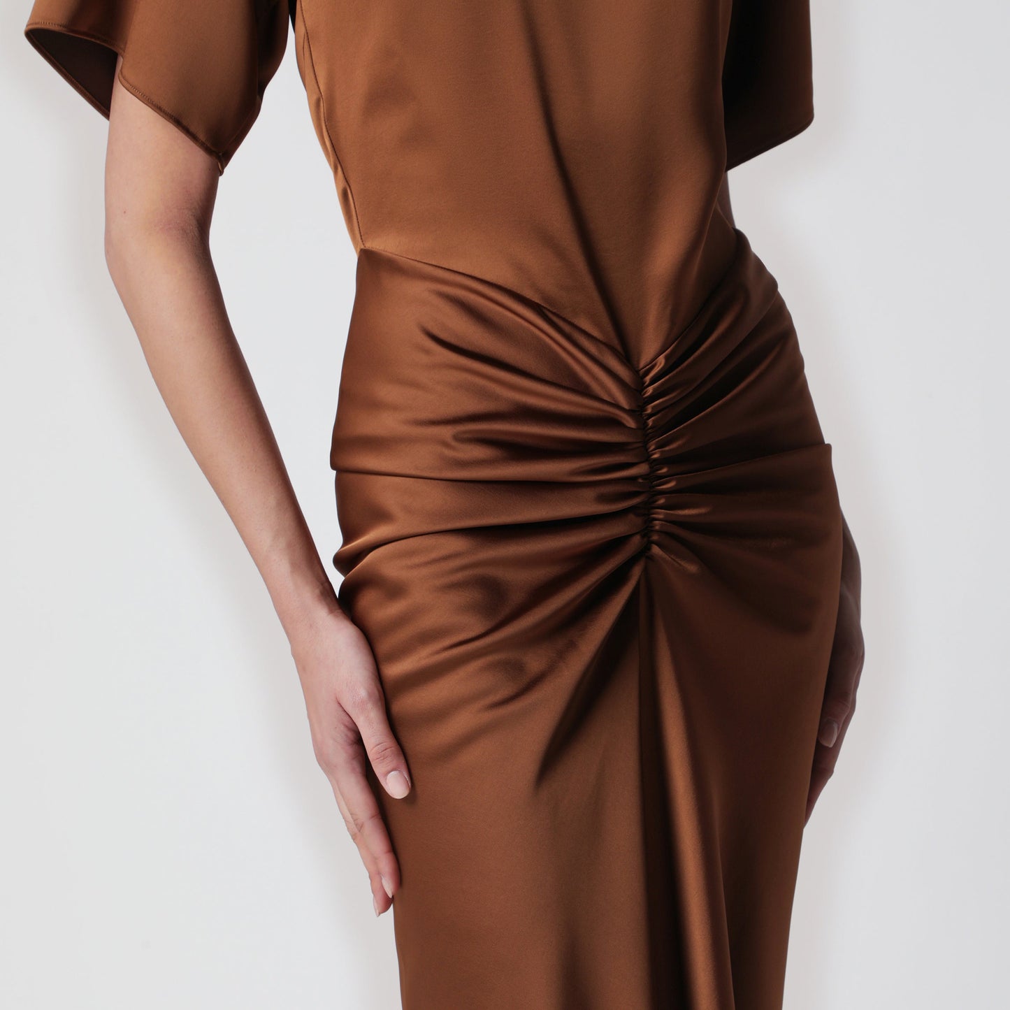 The Andamane Long Iris Dress In Bronze With Gathered Waist Women THE ANDAMANE