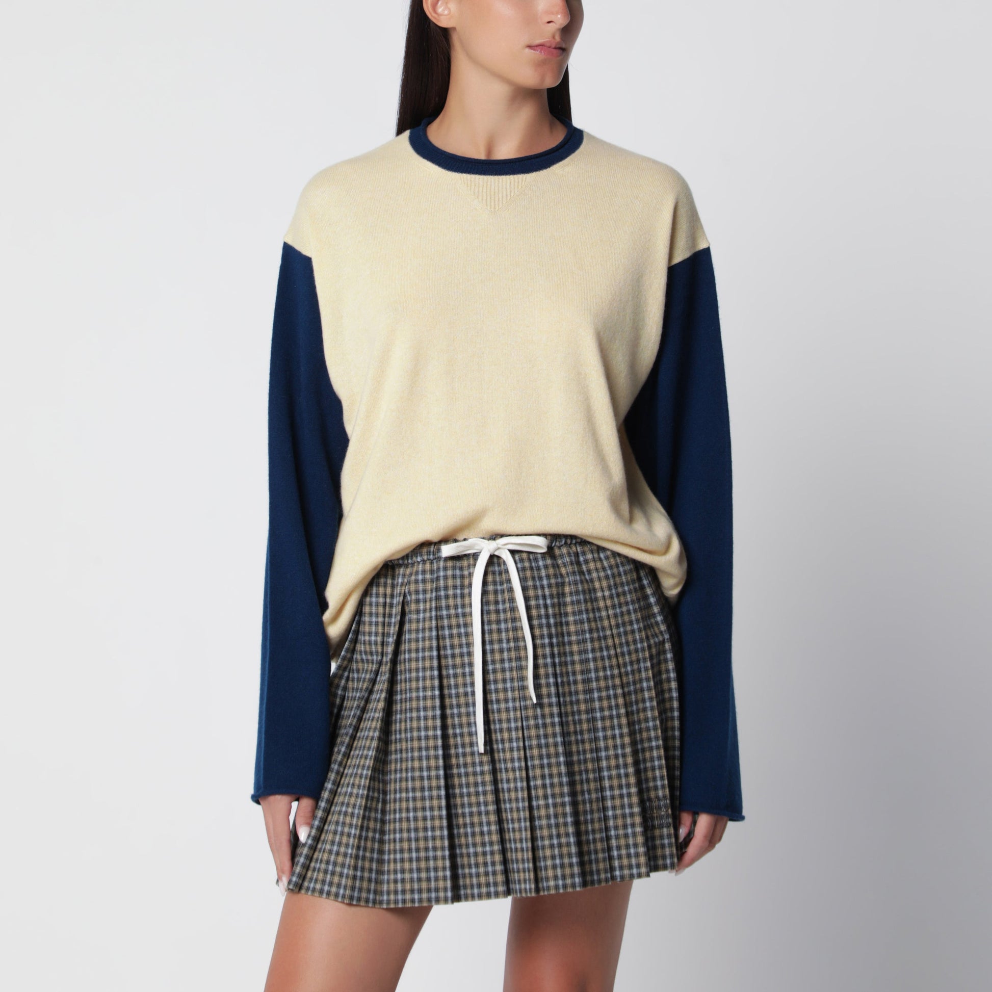 Guest In Residence Baseball Oversized Crew Sweater In Butter/Navy Cashmere Women GUEST IN RESIDENCE