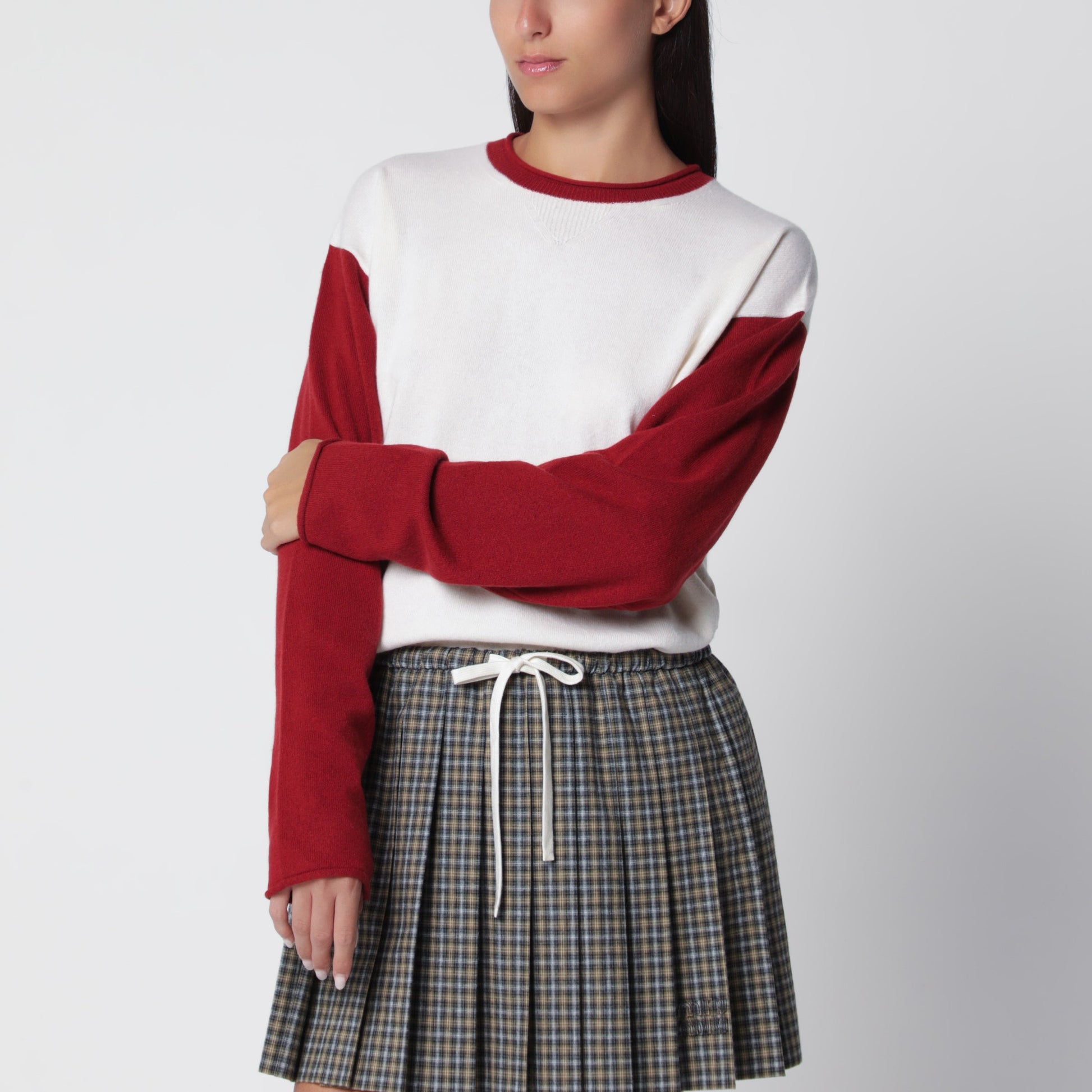 Guest In Residence Baseball Oversized Crew Sweater In Cream/Carmine Red Cashmere Women GUEST IN RESIDENCE
