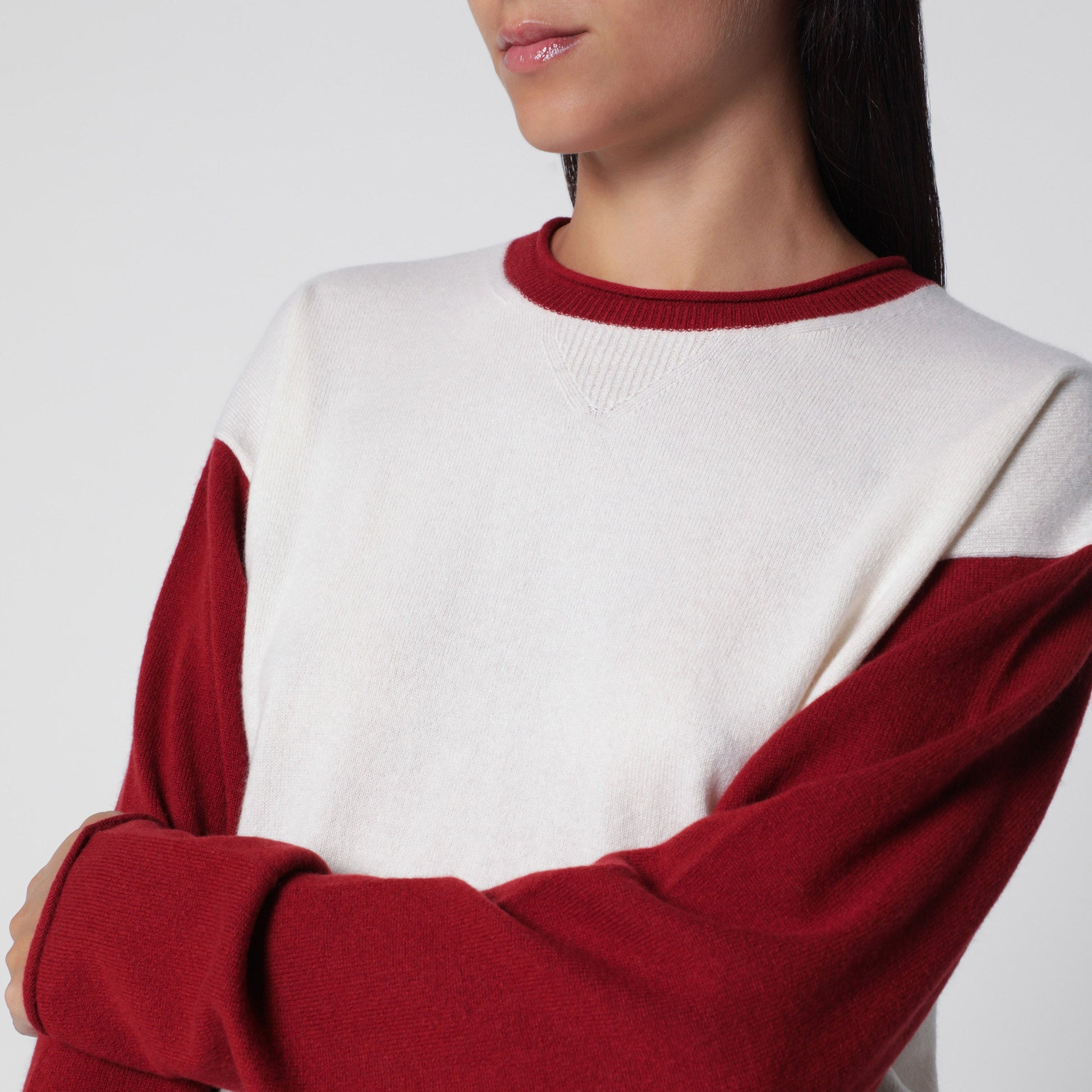 Guest In Residence Baseball Oversized Crew Sweater In Cream/Carmine Red Cashmere Women GUEST IN RESIDENCE