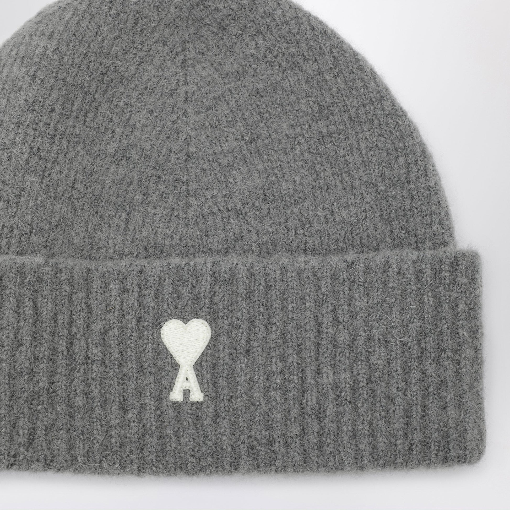 Ami Paris Ami De Coeur Grey Wool-Blend Beanie Men AMI PARIS