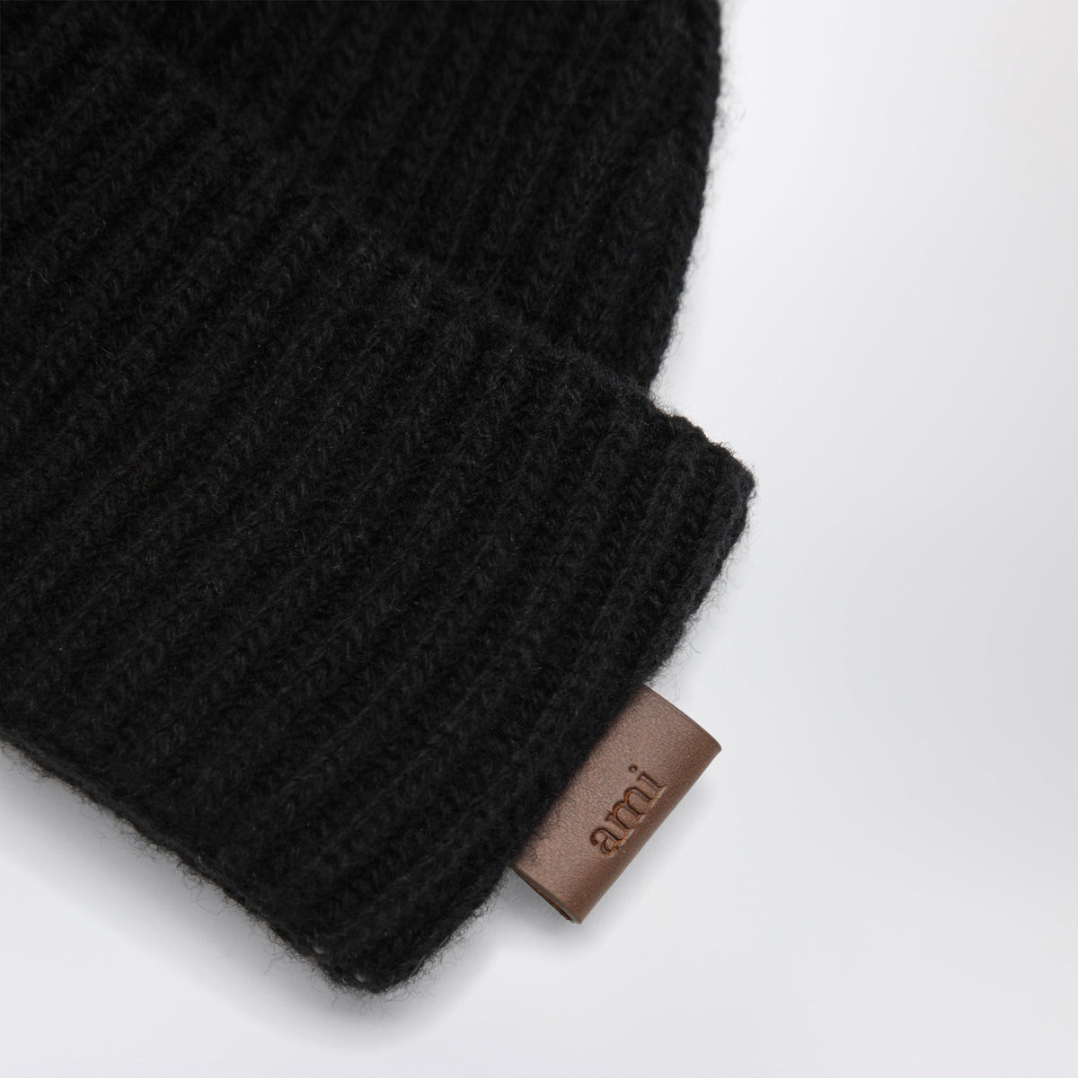 Ami Paris Black Ribbed Wool Beanie Men AMI PARIS