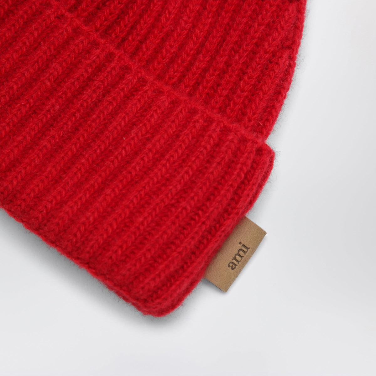 Ami Paris Ruby Red Ribbed Wool Beanie Men AMI PARIS