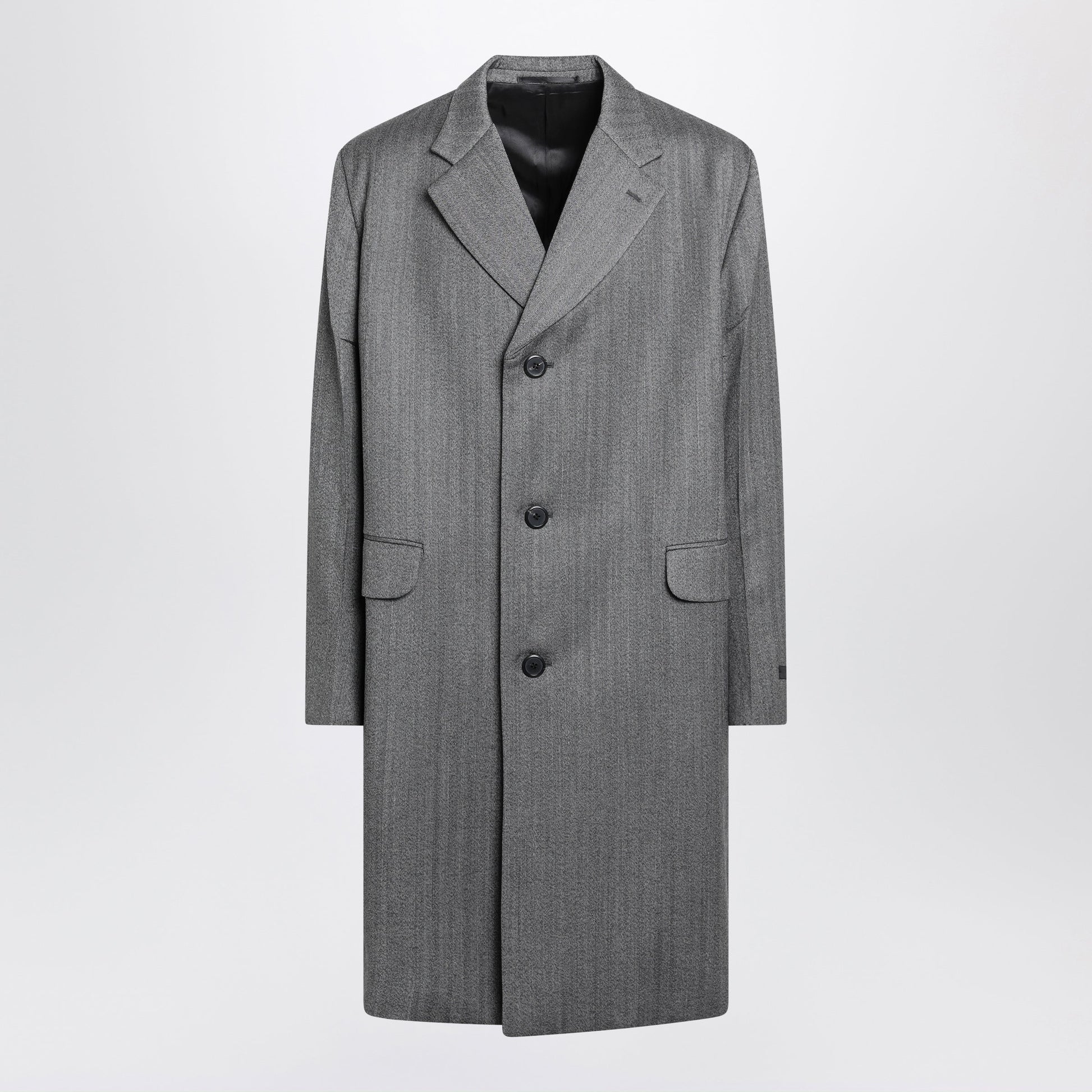 Prada Gray Single-Breasted Wool Coat Men PRADA