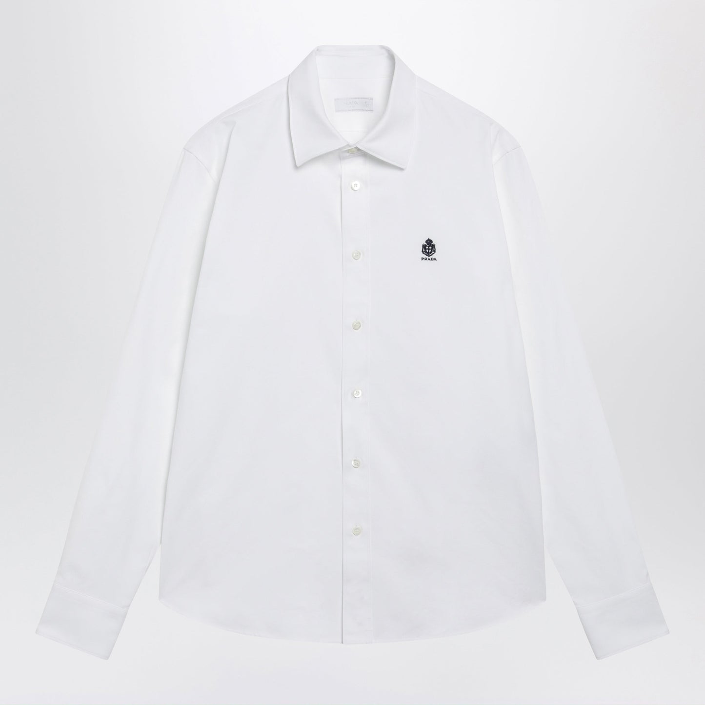Prada Classic-Fit Cotton Shirt With Embroidered Logo In White Men PRADA