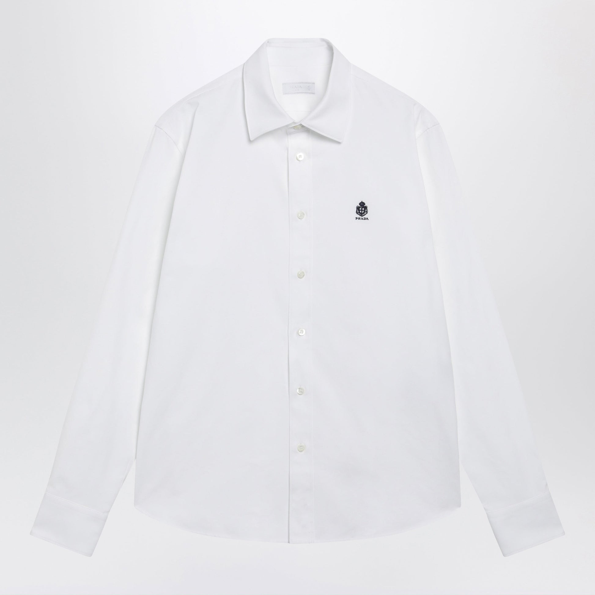 Prada Classic-Fit Cotton Shirt With Embroidered Logo In White Men PRADA