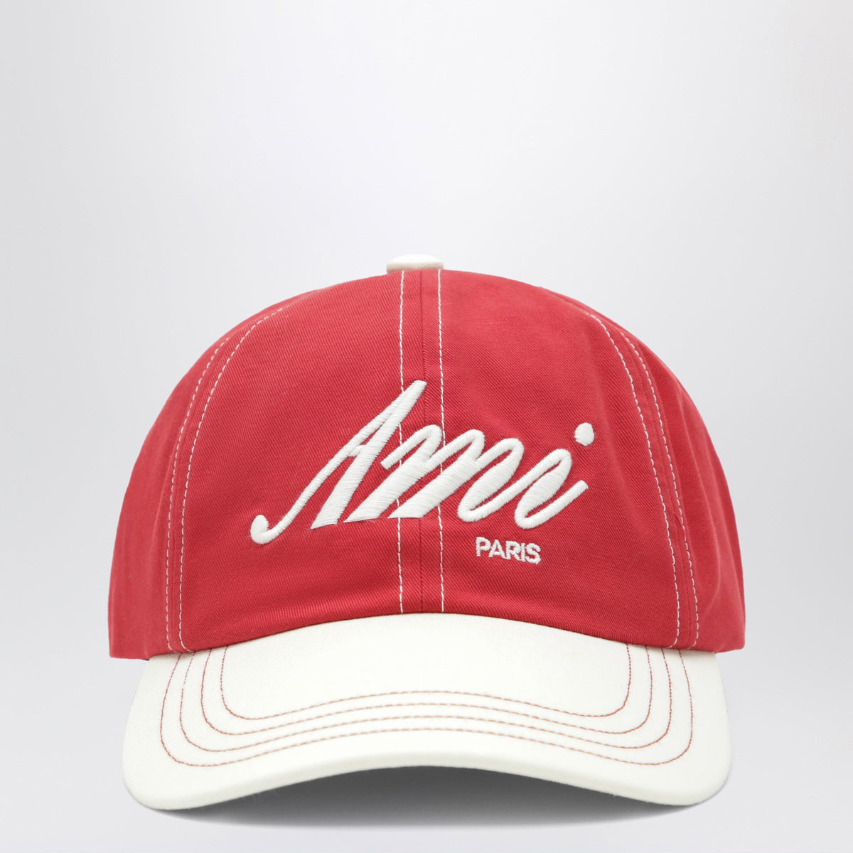 Ami Paris Signature Cap In Red And Ivory Cotton Men AMI PARIS