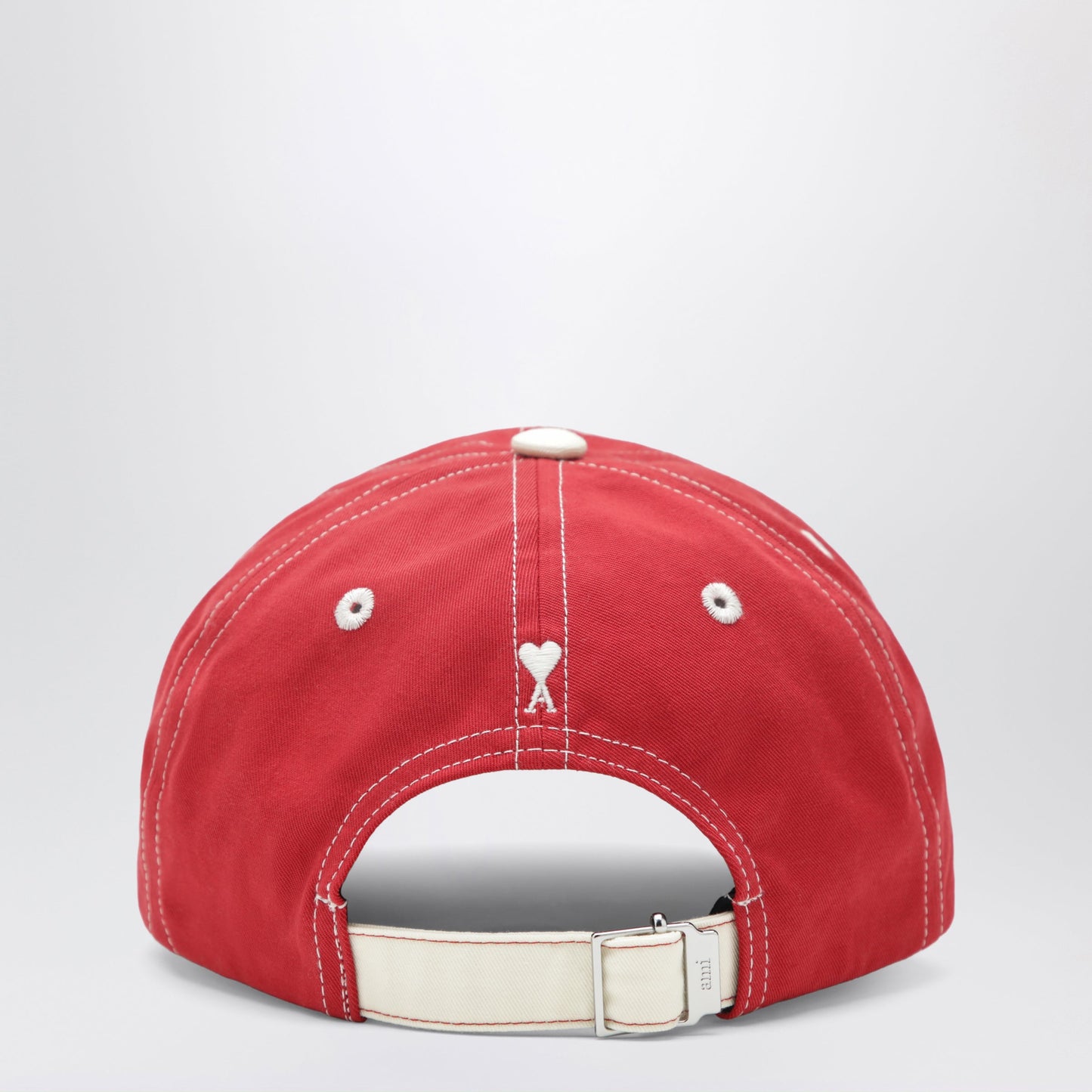 Ami Paris Signature Cap In Red And Ivory Cotton Men AMI PARIS