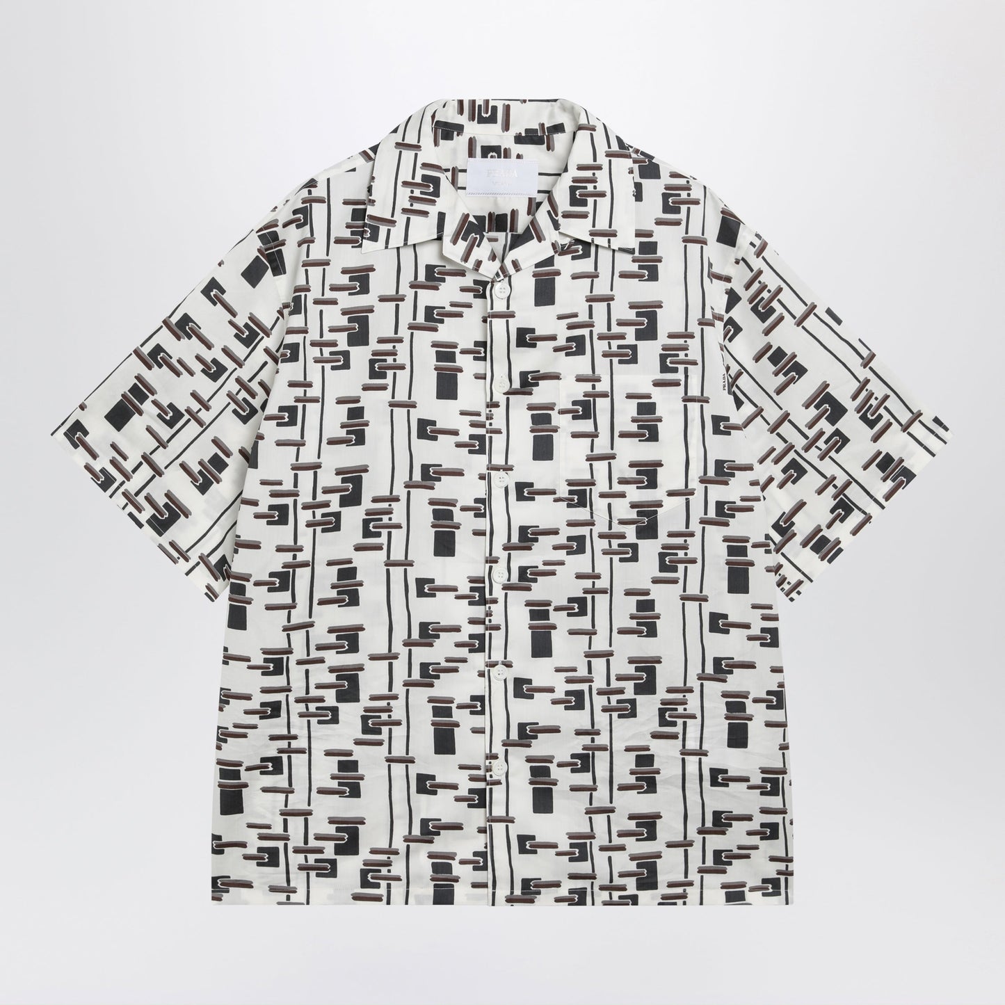 Prada Natural/Burgundy Printed Silk-Blend Shirt Men PRADA