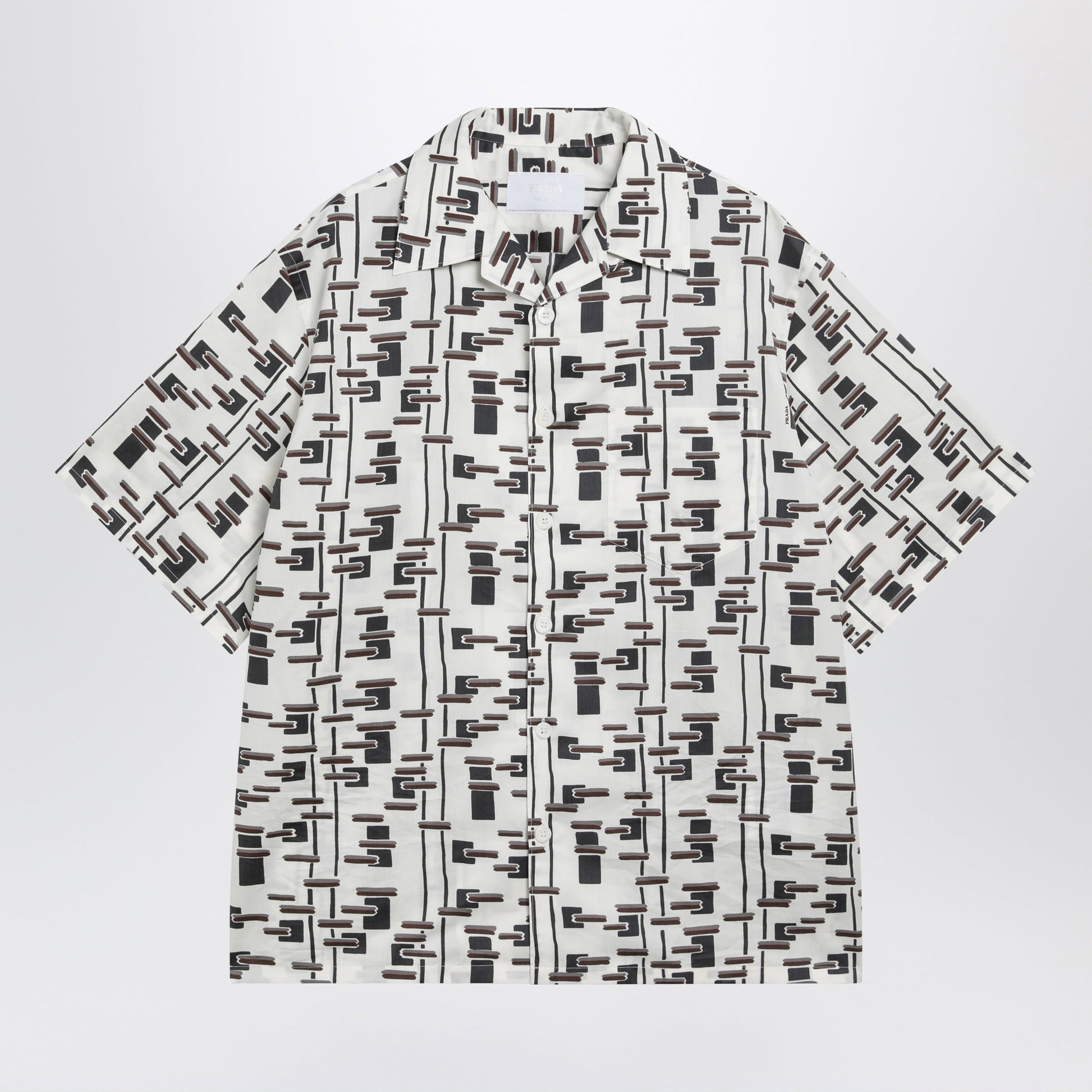 Prada Natural/Burgundy Printed Silk-Blend Shirt Men PRADA