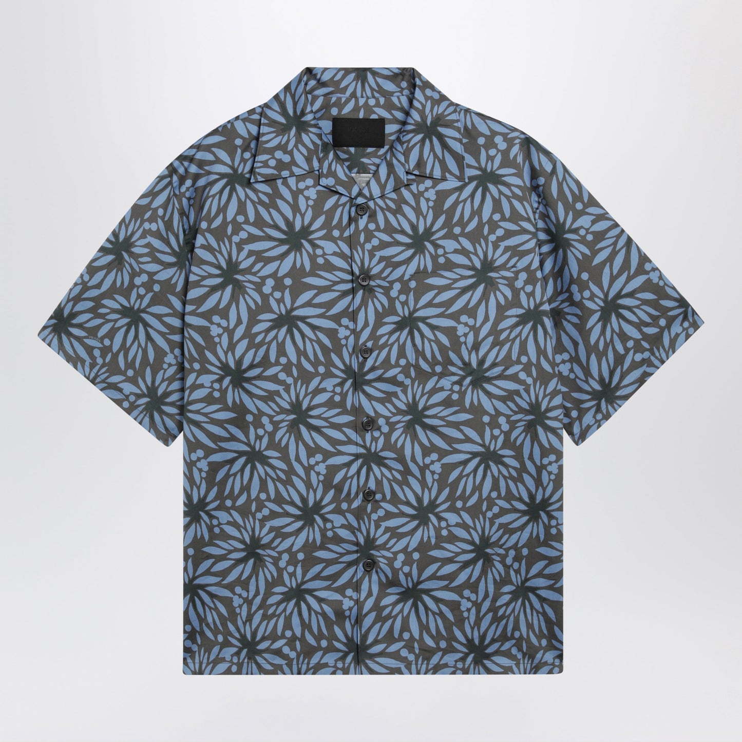 Prada Hematite/Black Floral Print Bowling Shirt Men PRADA