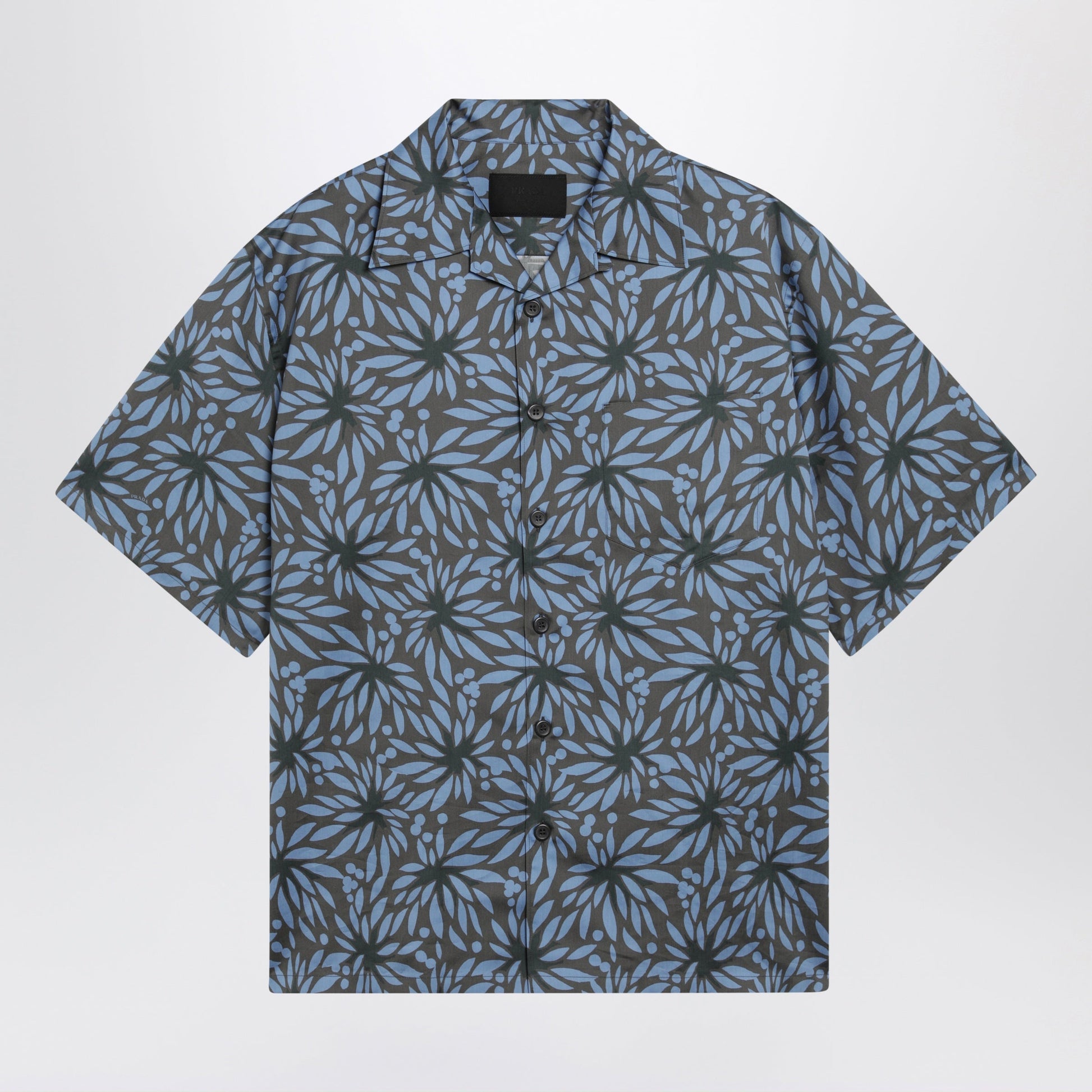 Prada Hematite/Black Floral Print Bowling Shirt Men PRADA