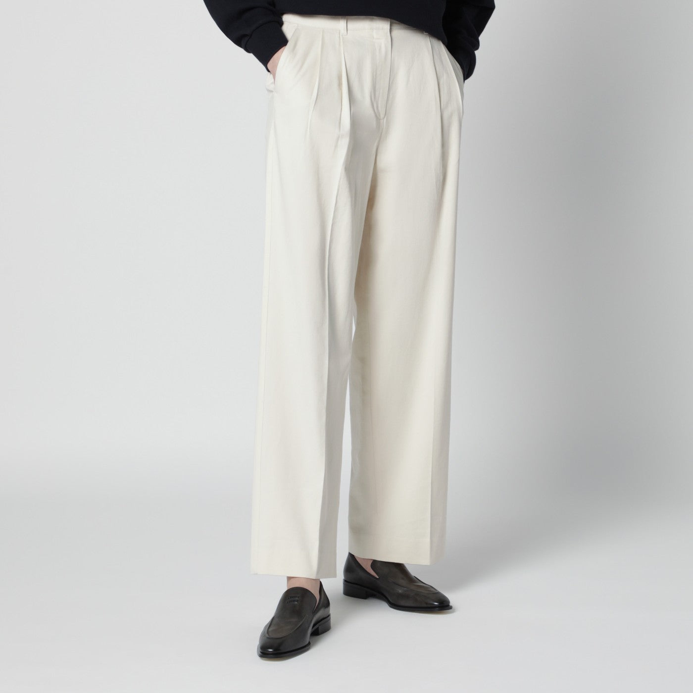 Dunst Ivory Double-Pleat Trousers In Cotton Blend Women Dunst