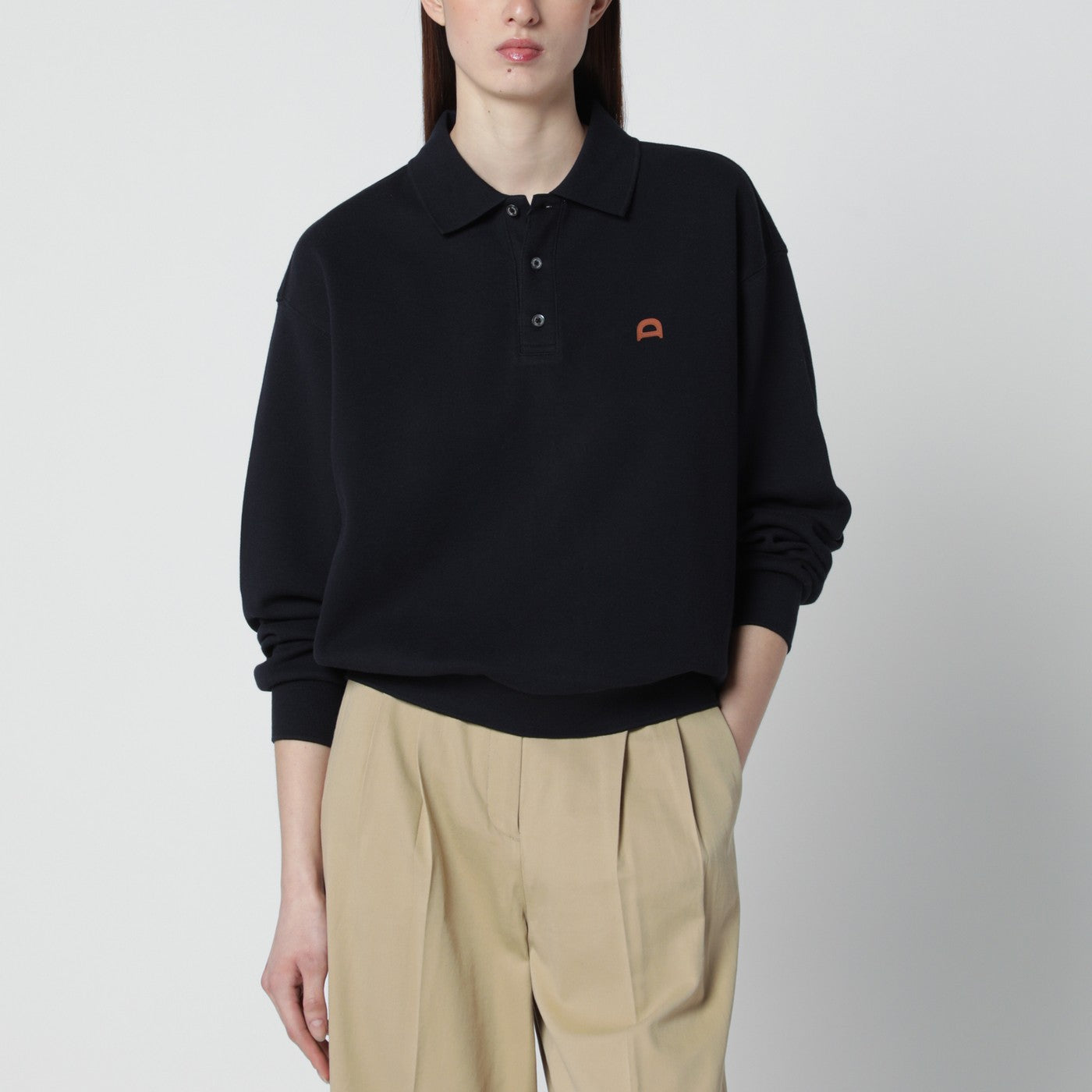 Dunst Navy Blue Polo Shirt With Leather Logo Women Dunst