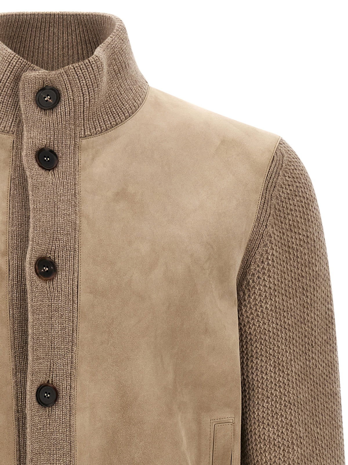 Zegna Men Suede Panel Cardigan ZEGNA
