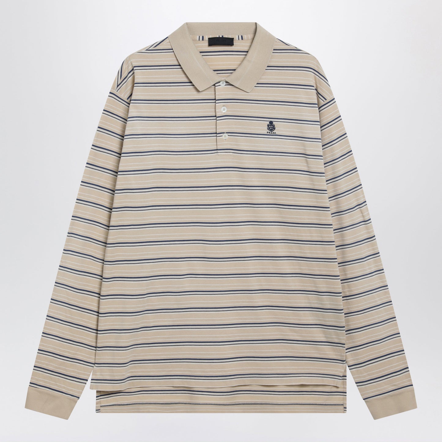 Prada Striped Cotton Pique Polo Shirt In Desert And Royal Men PRADA