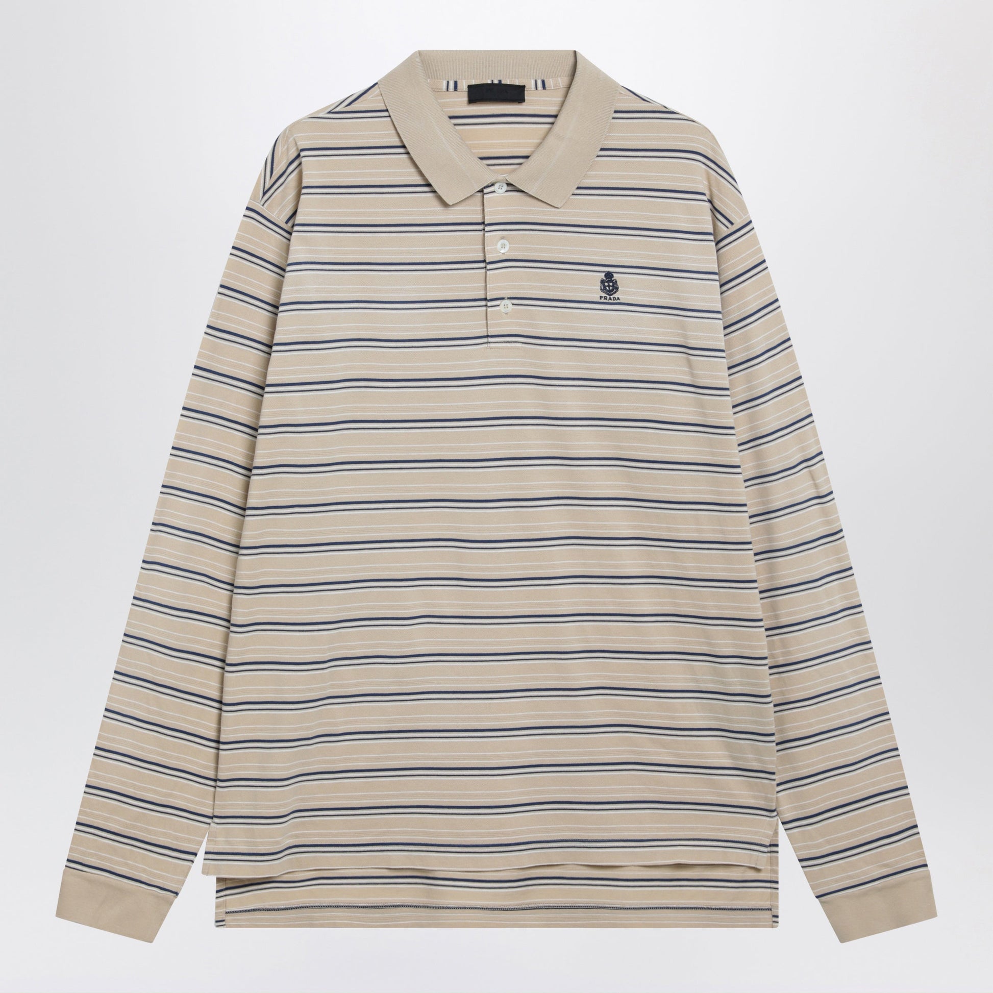 Prada Striped Cotton Pique Polo Shirt In Desert And Royal Men PRADA