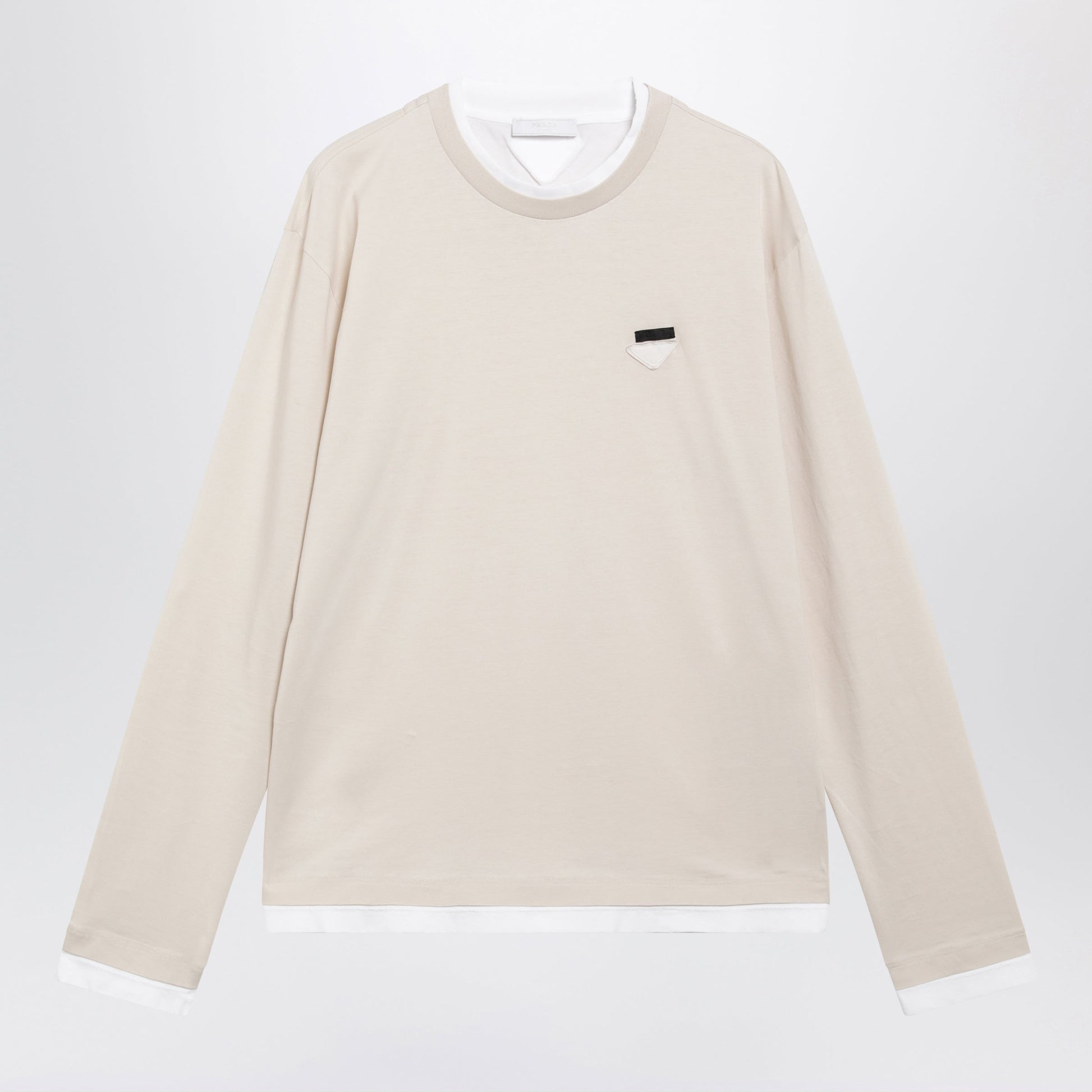 Prada Talc White Long-Sleeve Cotton Top Men PRADA