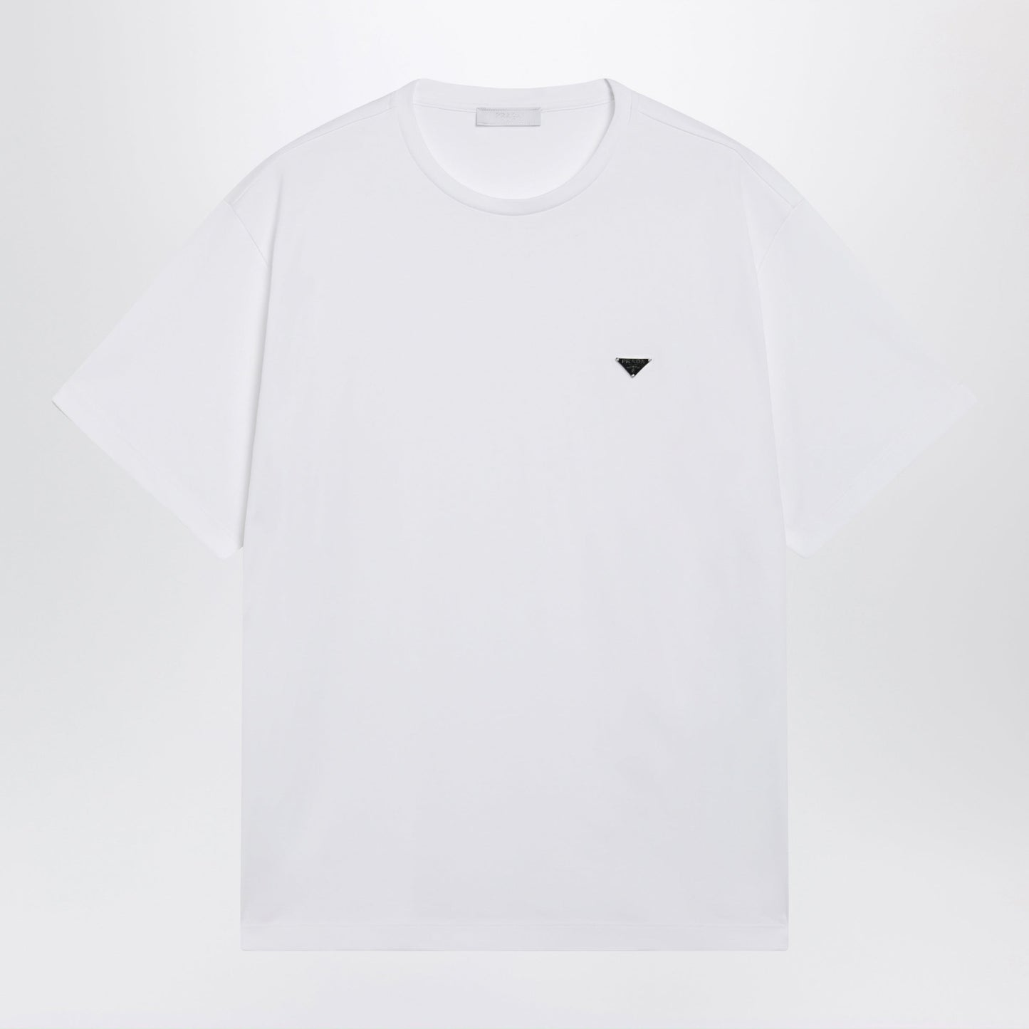 Prada Boxy Cotton Crew-Neck T-Shirt With Triangle Logo, White Men PRADA