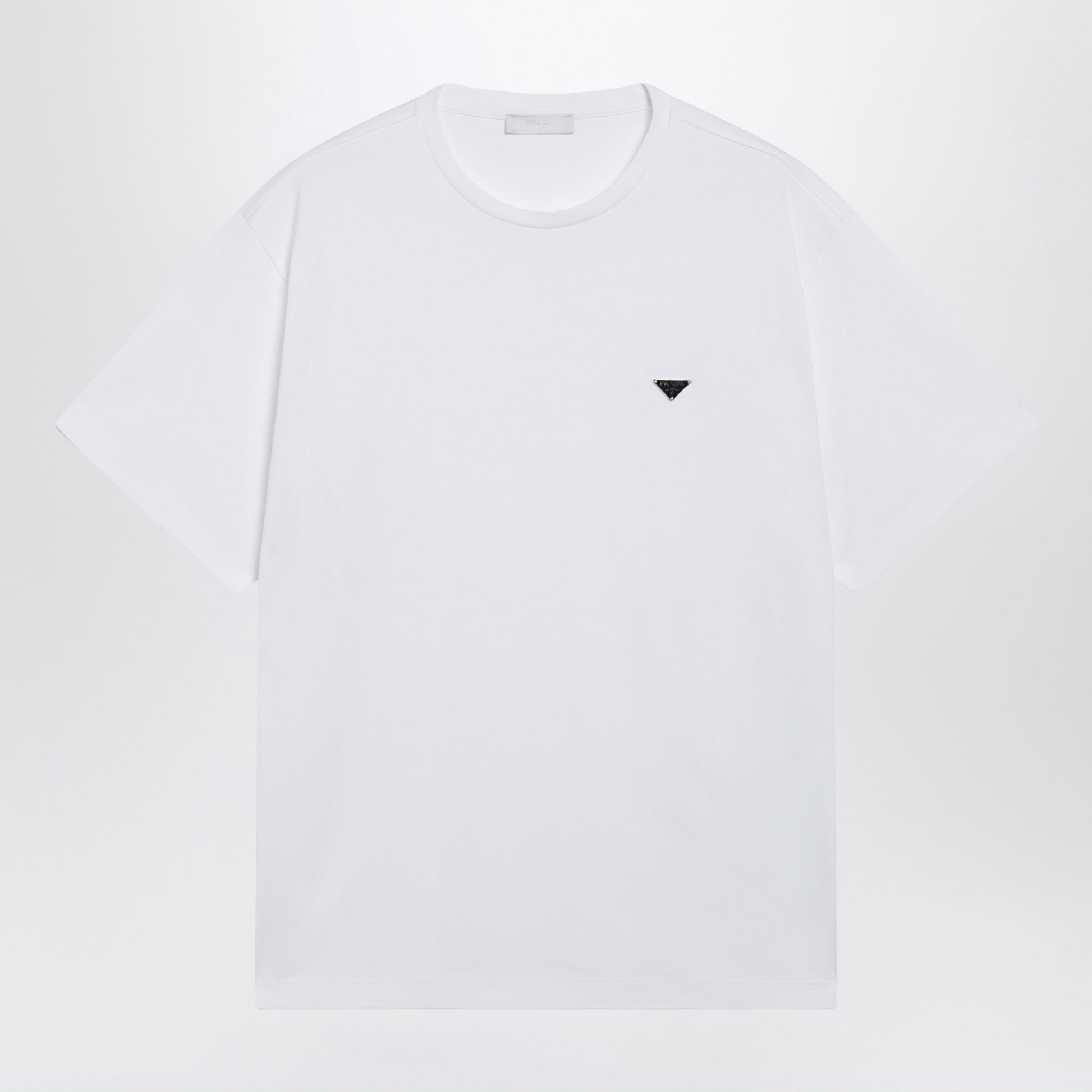 Prada Boxy Cotton Crew-Neck T-Shirt With Triangle Logo, White Men PRADA
