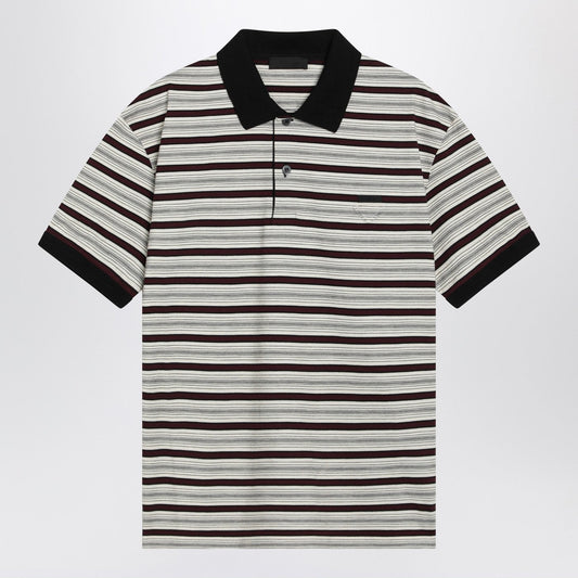 Prada Ivory/Garnet Striped Cotton Polo Shirt Men PRADA