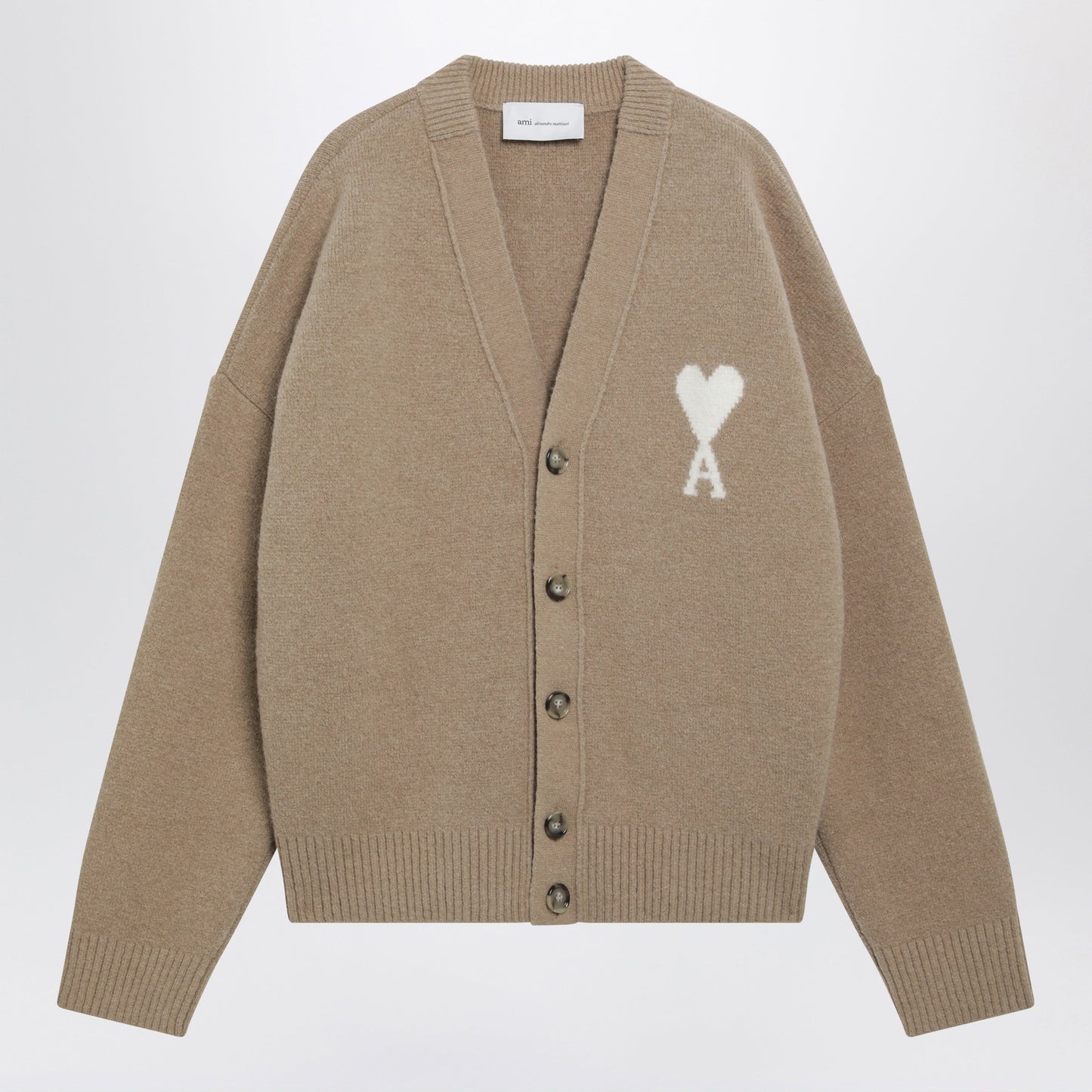 Ami Paris Beige Ami De Coeur Cardigan In Alpaca Blend Men AMI PARIS
