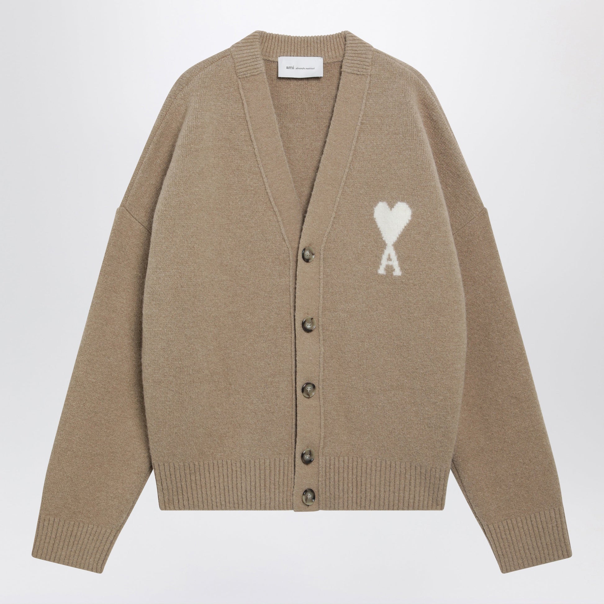 Ami Paris Beige Ami De Coeur Cardigan In Alpaca Blend Men AMI PARIS