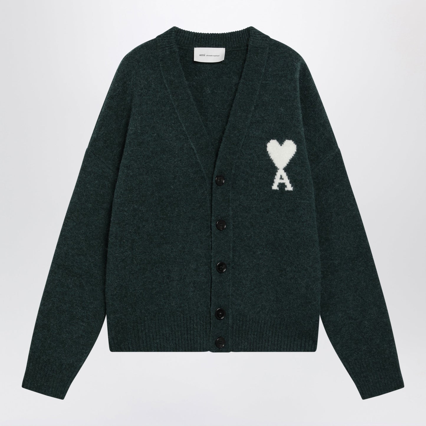 Ami Paris Bottle Green Ami De Coeur Cardigan In Alpaca Blend Men AMI PARIS