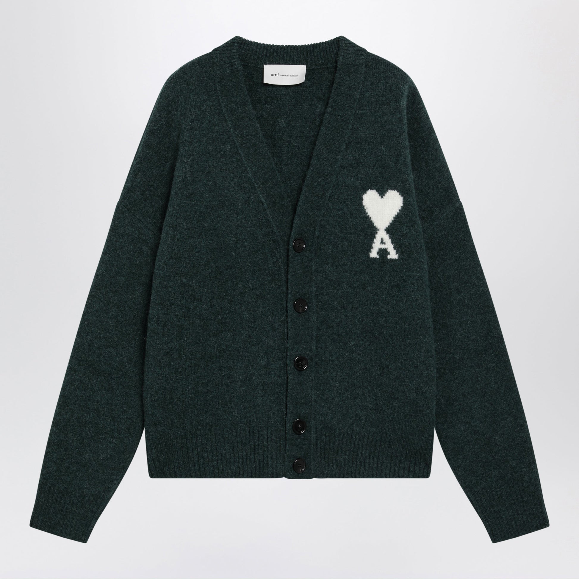 Ami Paris Bottle Green Ami De Coeur Cardigan In Alpaca Blend Men AMI PARIS