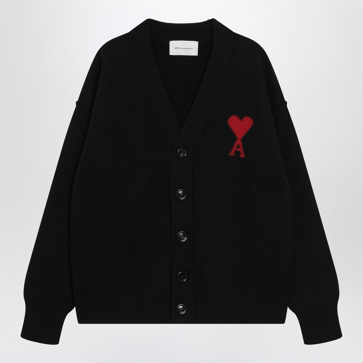 Ami Paris Ami De Coeur Cardigan In Black Merino Wool Knit Women AMI PARIS