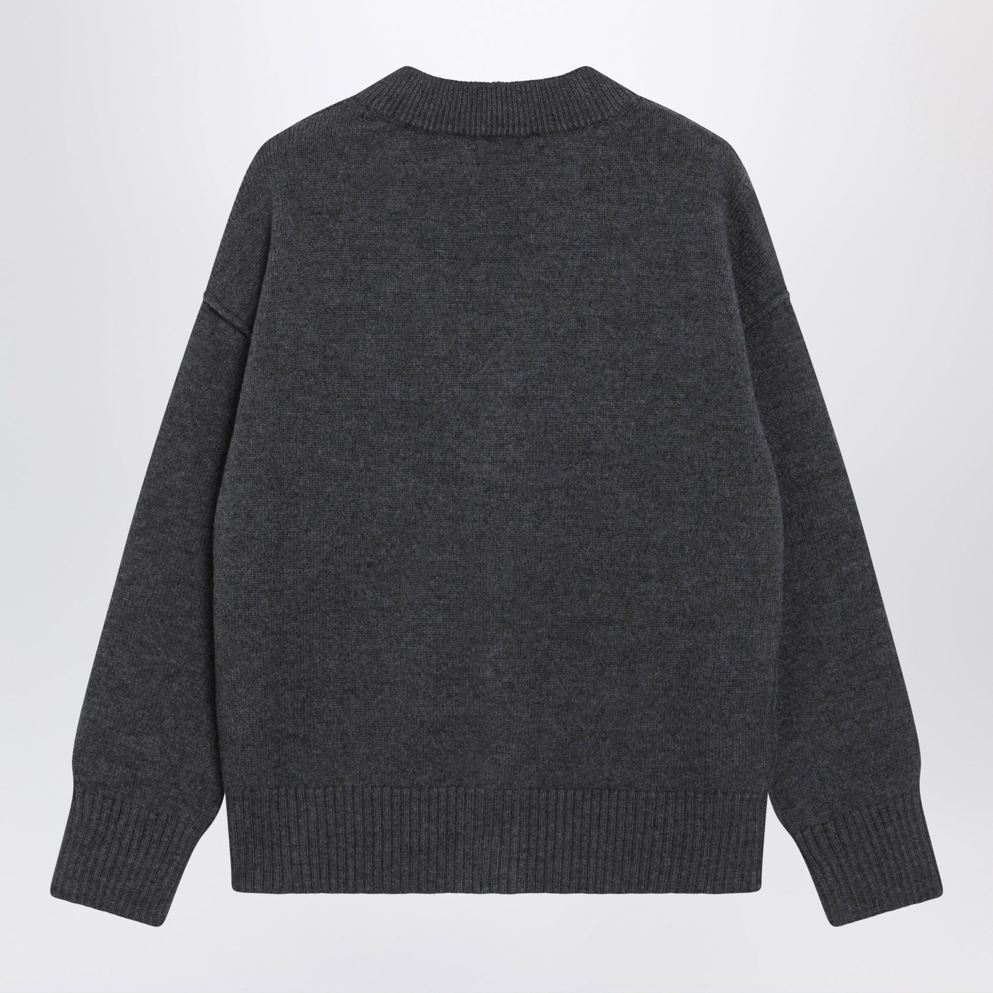 Ami Paris Ami De Coeur Cardigan In Grey Melange Merino Wool Knit Women AMI PARIS