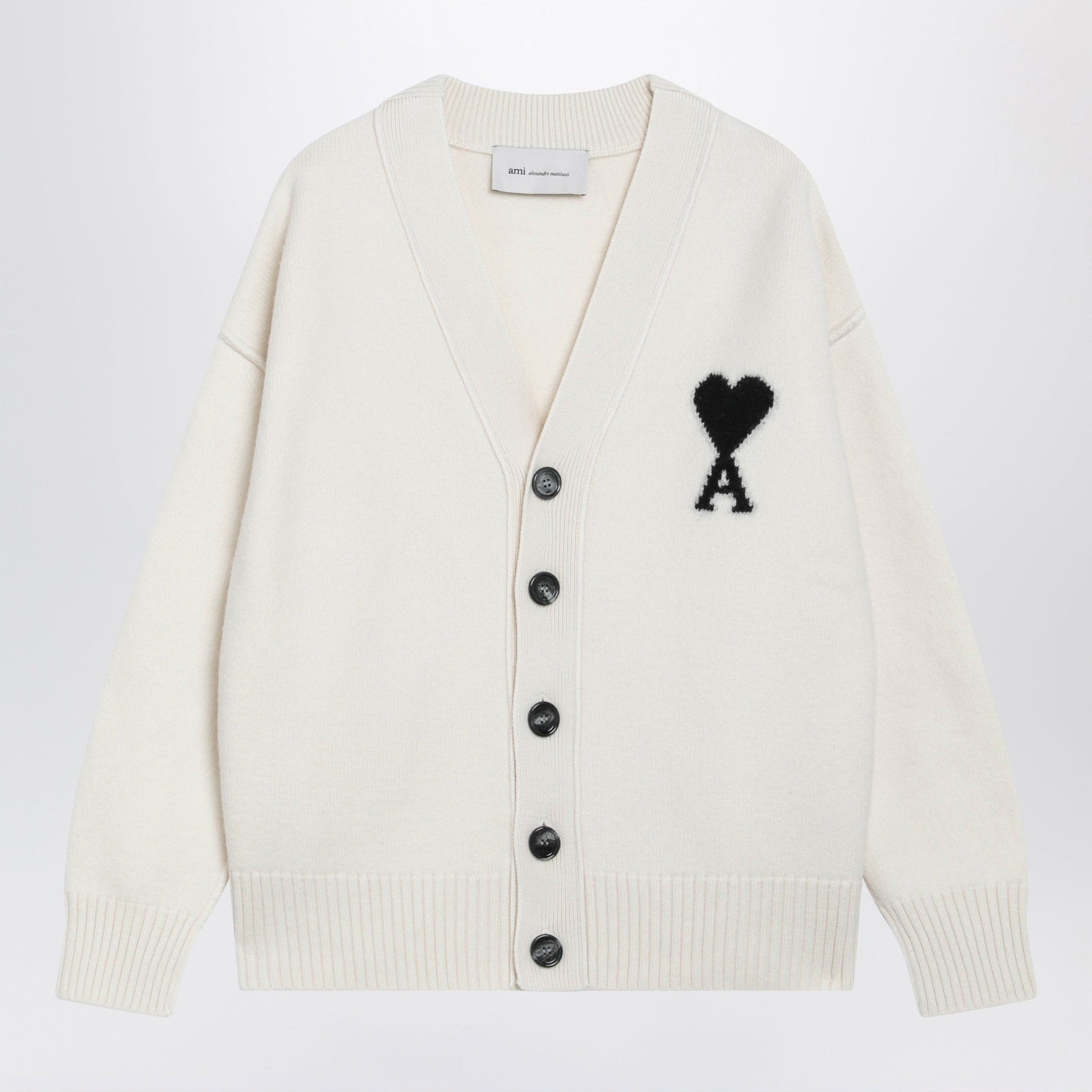 Ami Paris White Ami De Coeur Merino Wool Cardigan Women AMI PARIS