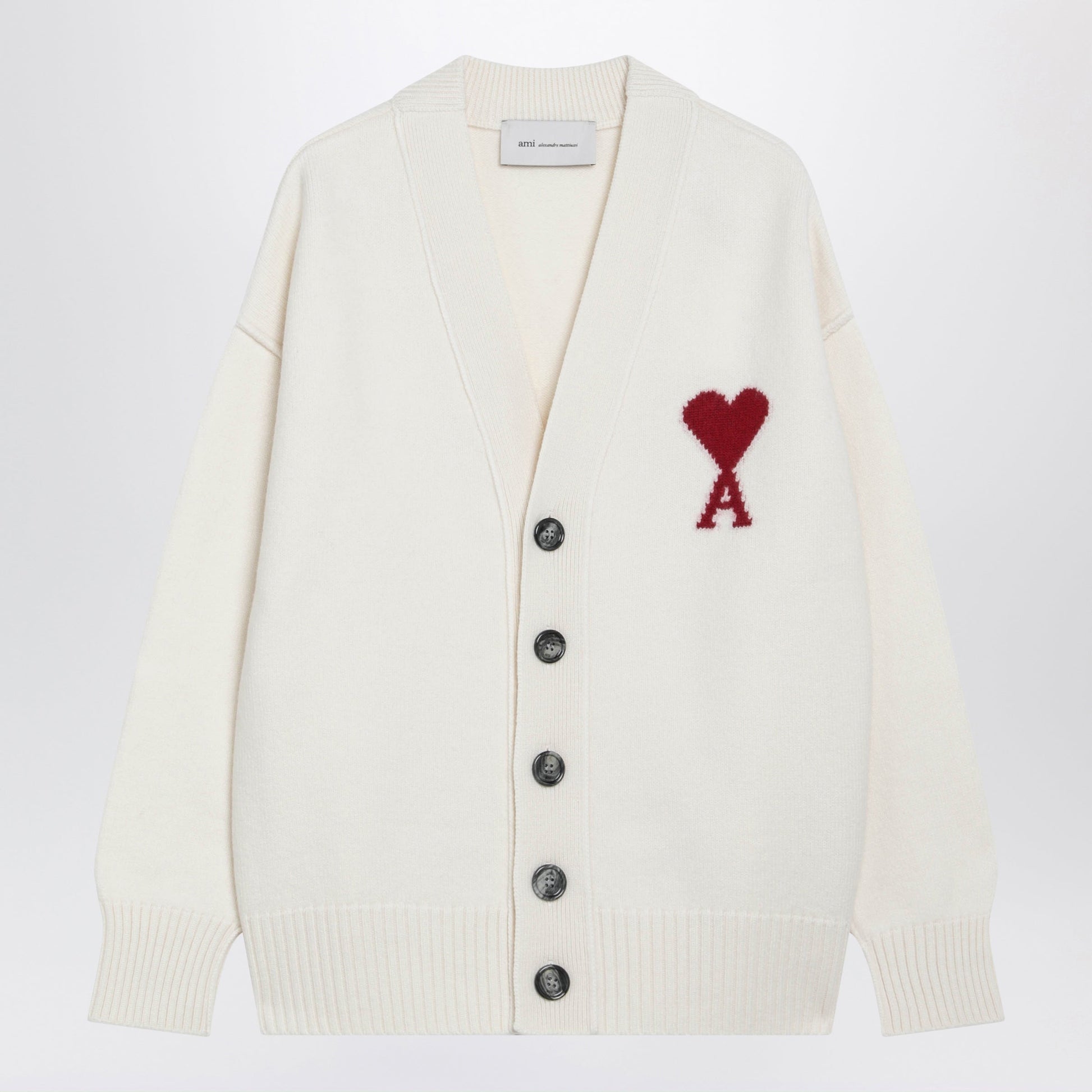 Ami Paris White Ami De Coeur Merino Wool Cardigan Women AMI PARIS