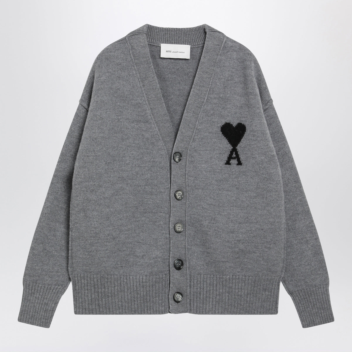 Ami Paris Grey Ami De Coeur Wool Cardigan Women AMI PARIS