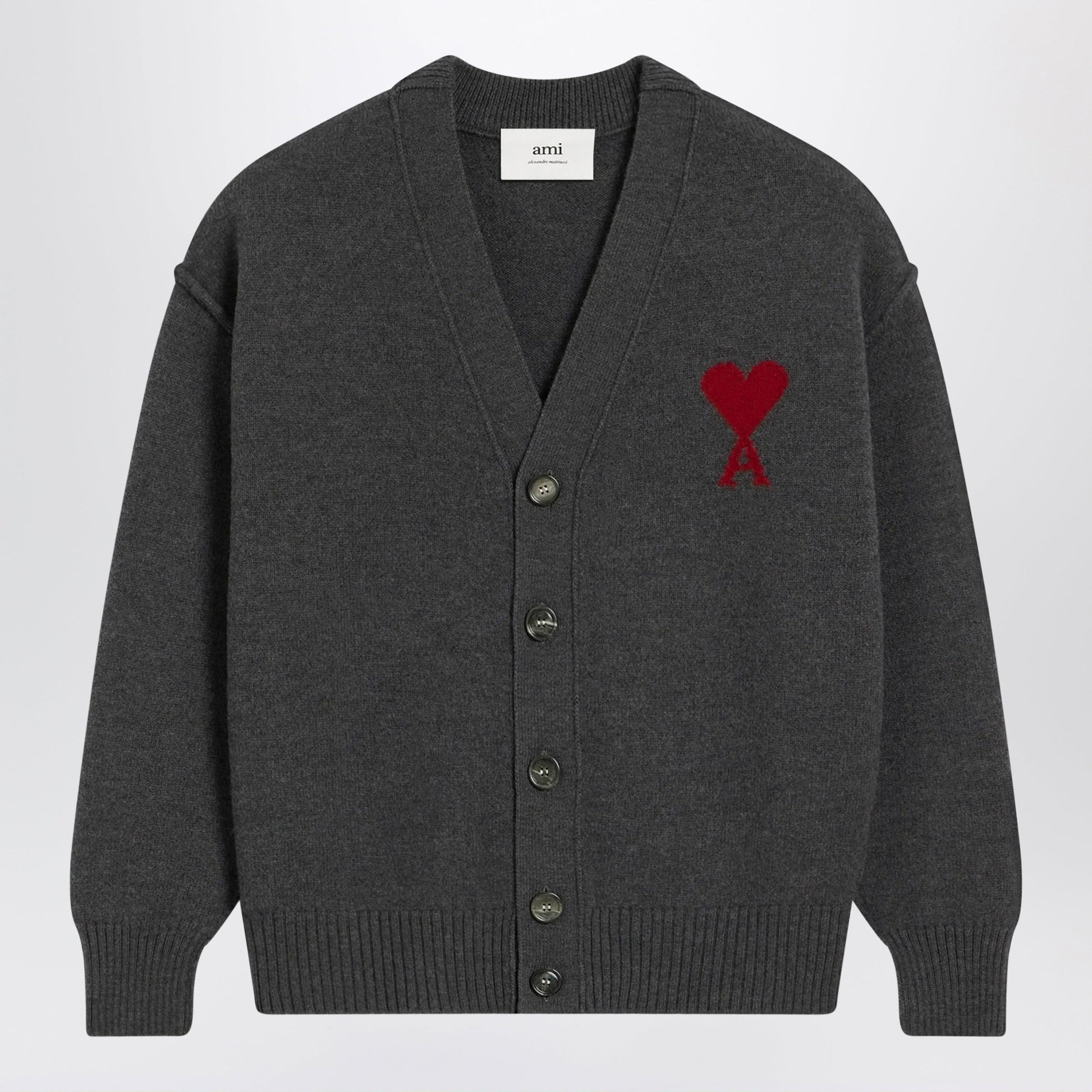 Ami Paris Grey Ami De Coeur Wool Cardigan Men AMI PARIS