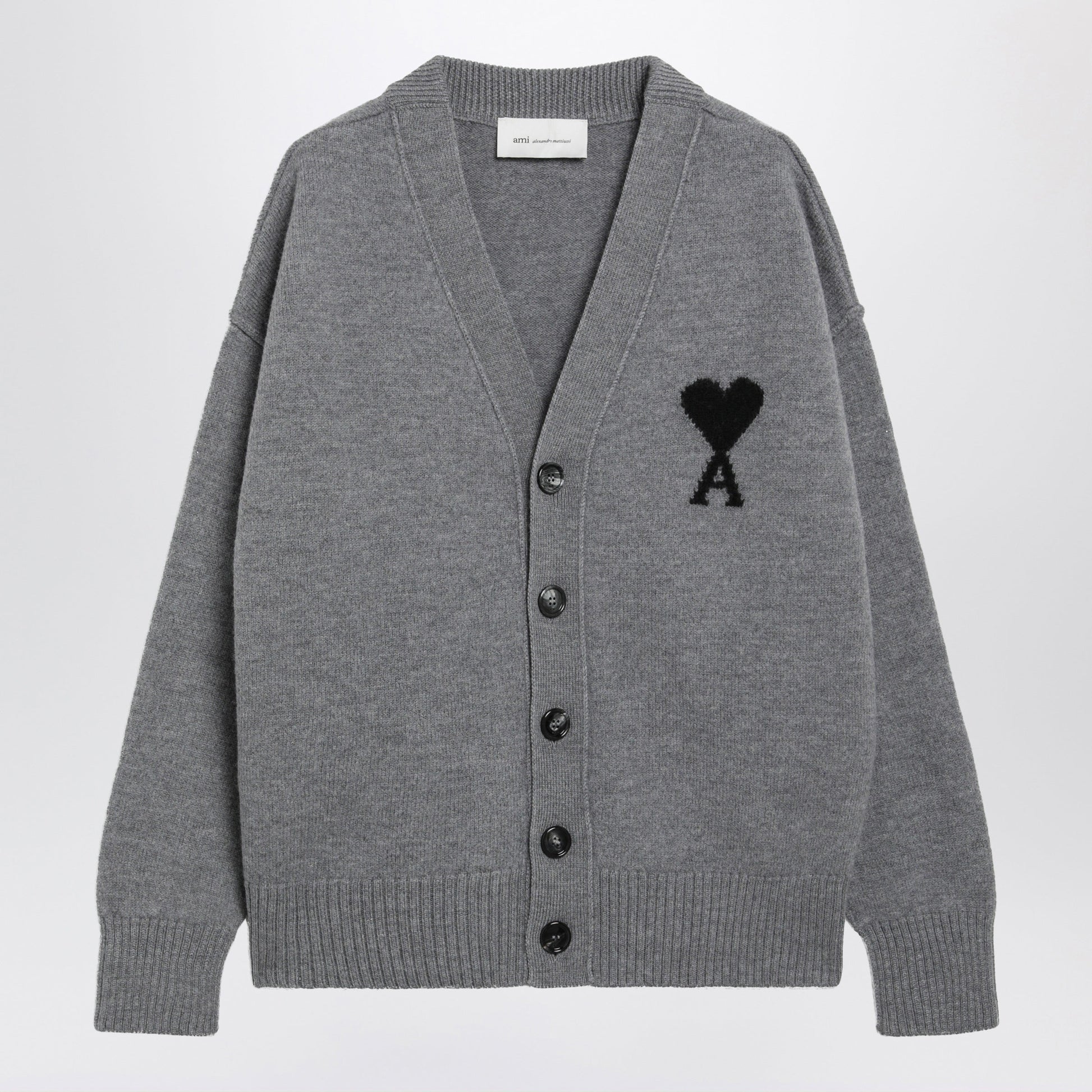 Ami Paris Grey Ami De Coeur Merino Wool Cardigan Men AMI PARIS