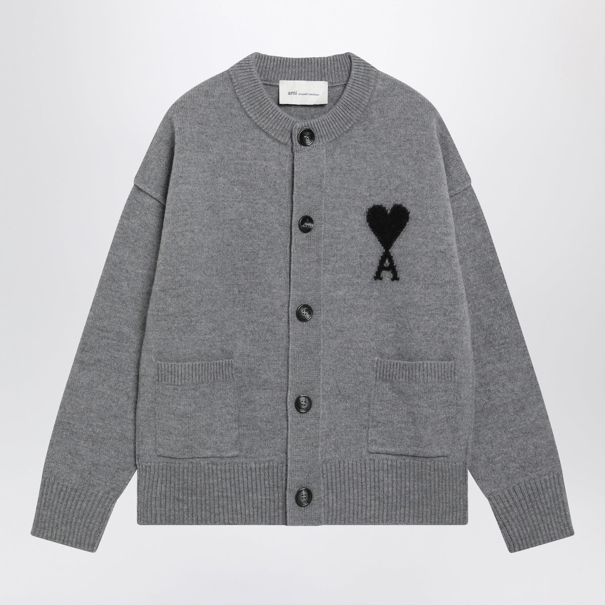 Ami Paris Grey Ami De Coeur Wool Cardigan Women AMI PARIS